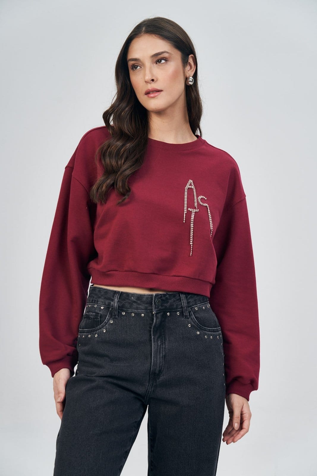 Vista principal Blusão Moletom Aplicações Feminino Acostamento ACT FEMININO vinho