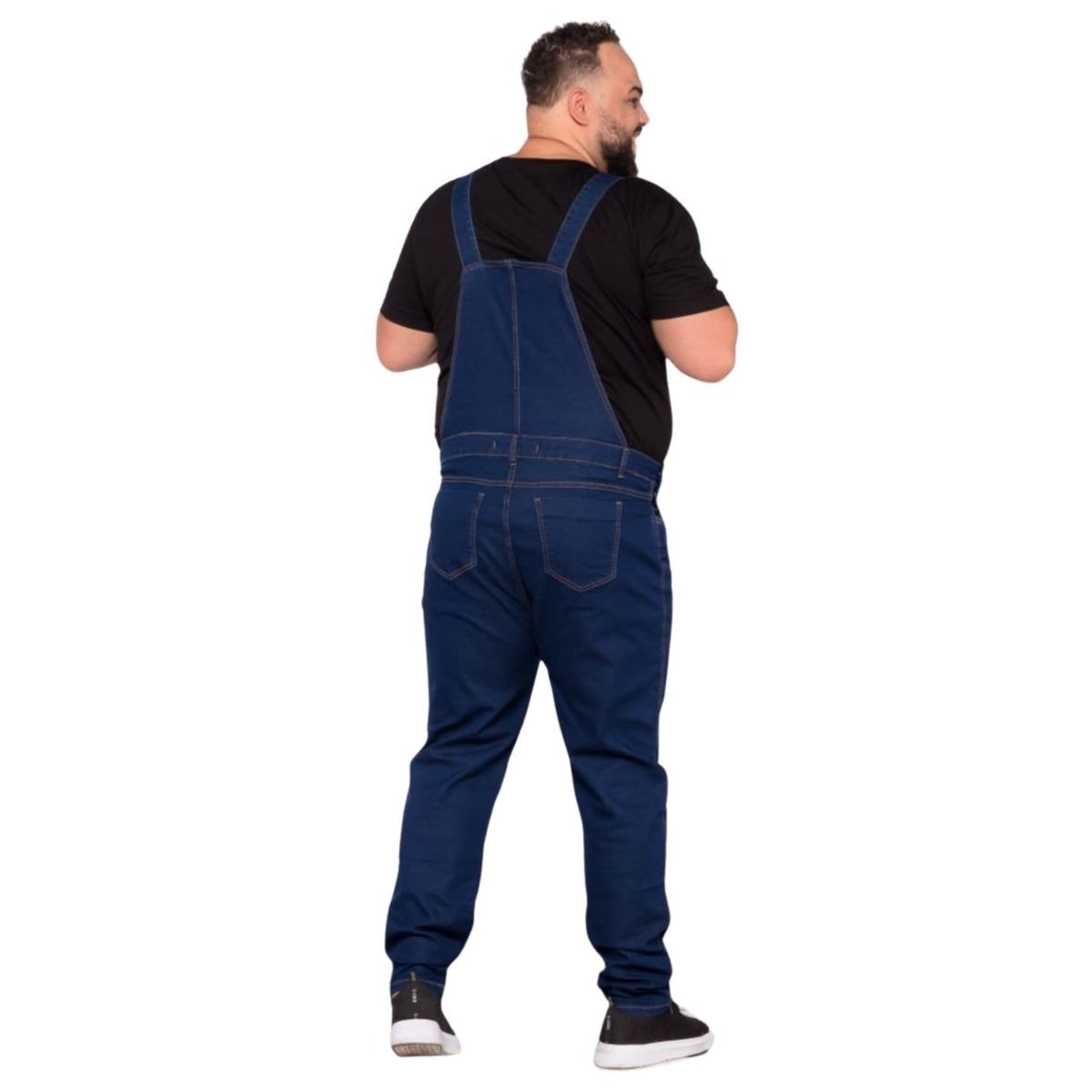 Vista 2 Macacão Jardineira Masculino ão Plus Size Jeans Loka azul/azul marinho