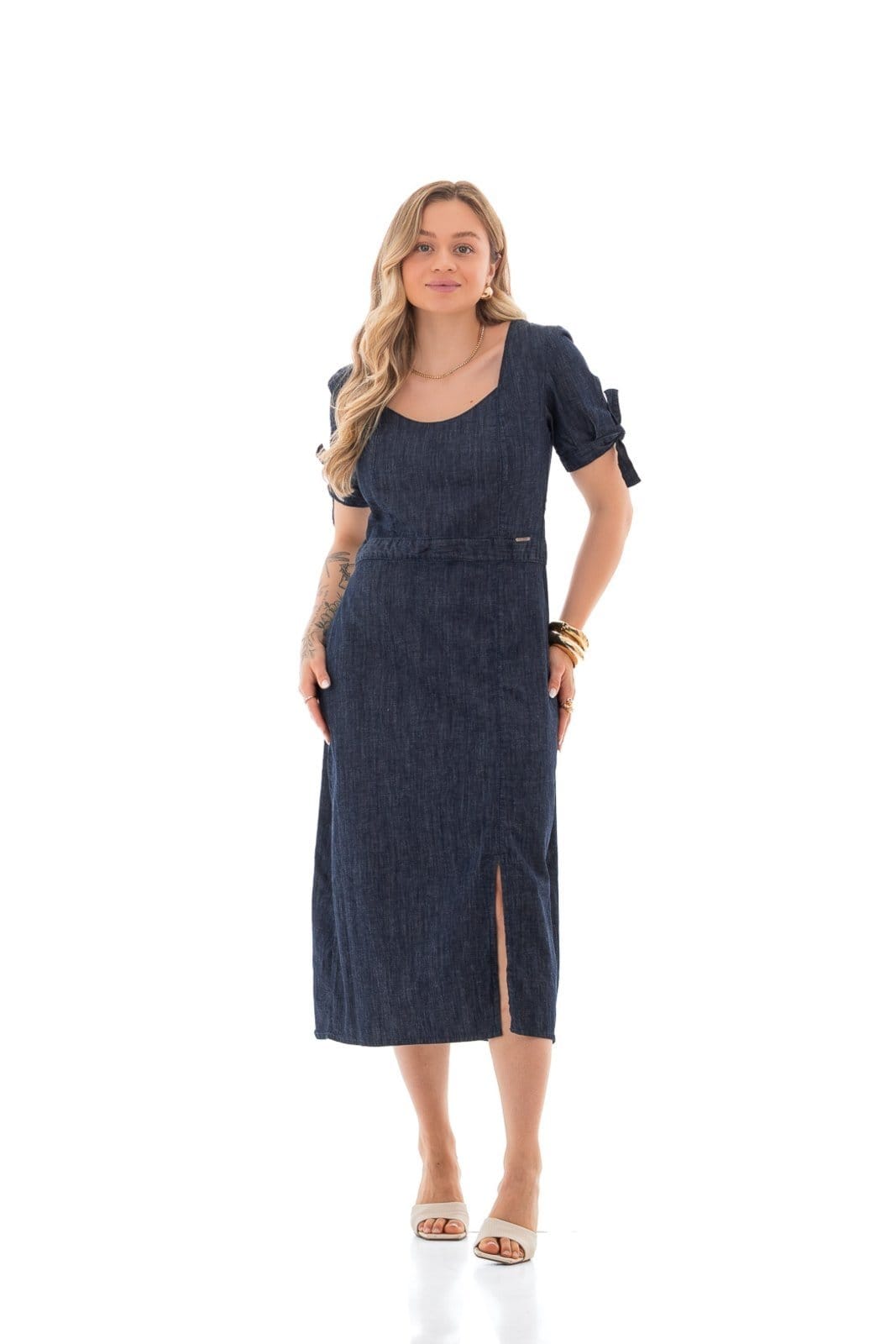 Vista 2 Vestido Feminino Arauto Midi Fenda ARAUTO JEANS azul/azul marinho/jeans