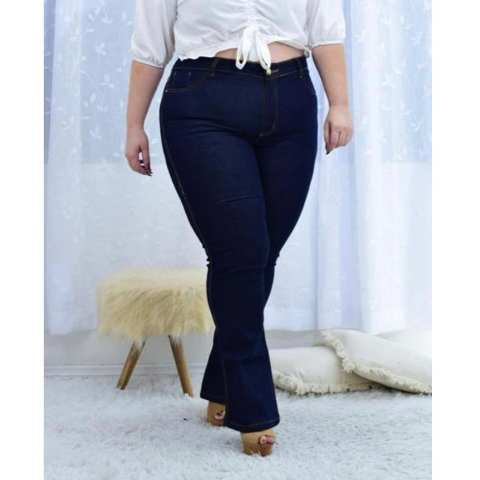 Calça Feminina Flare Plus Size Jeans Loka ão