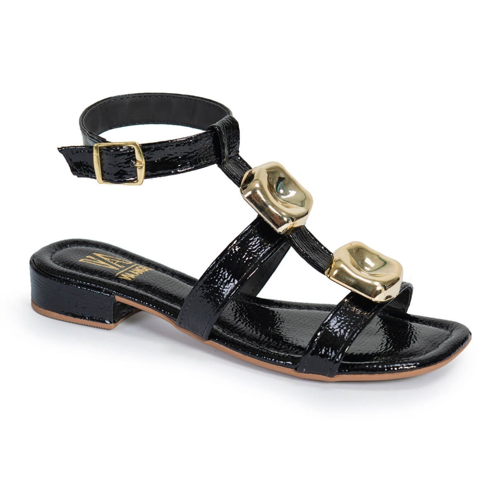 Sandalia Salto Bloco Baixo Feminino Enfeite Metalizado Fashion Confortável Via Angel 9802