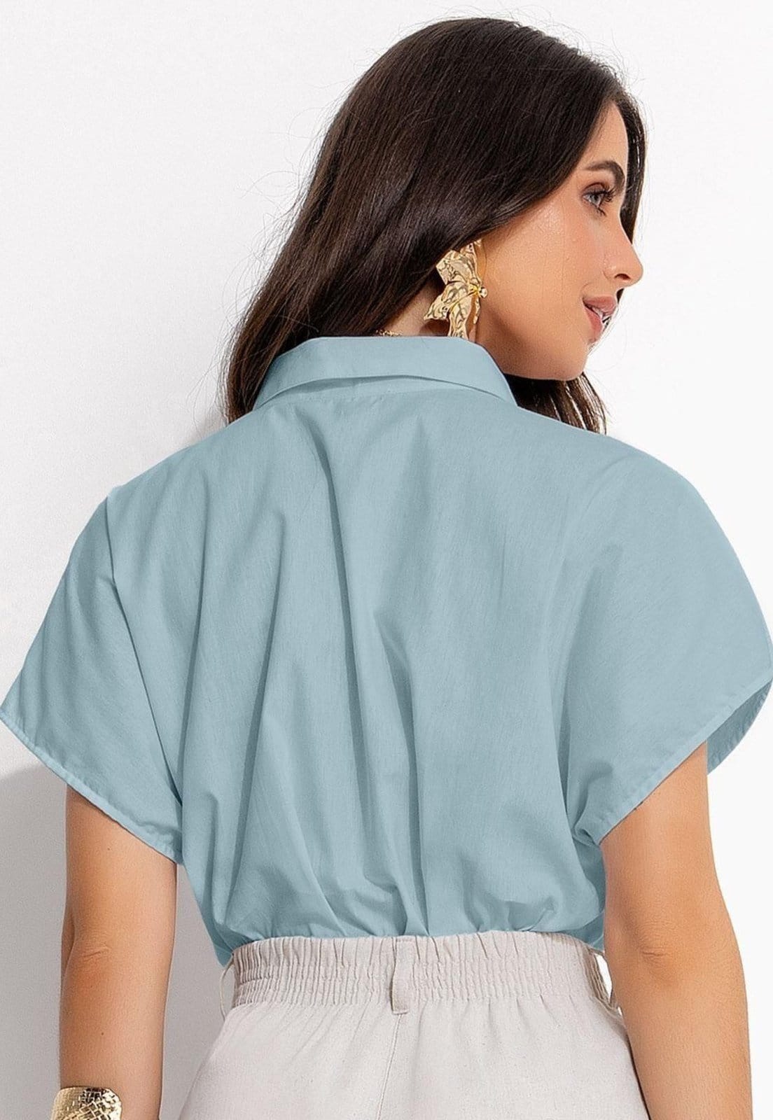 Vista 2 Blusa Em Tricoline Claro Quintess cinza