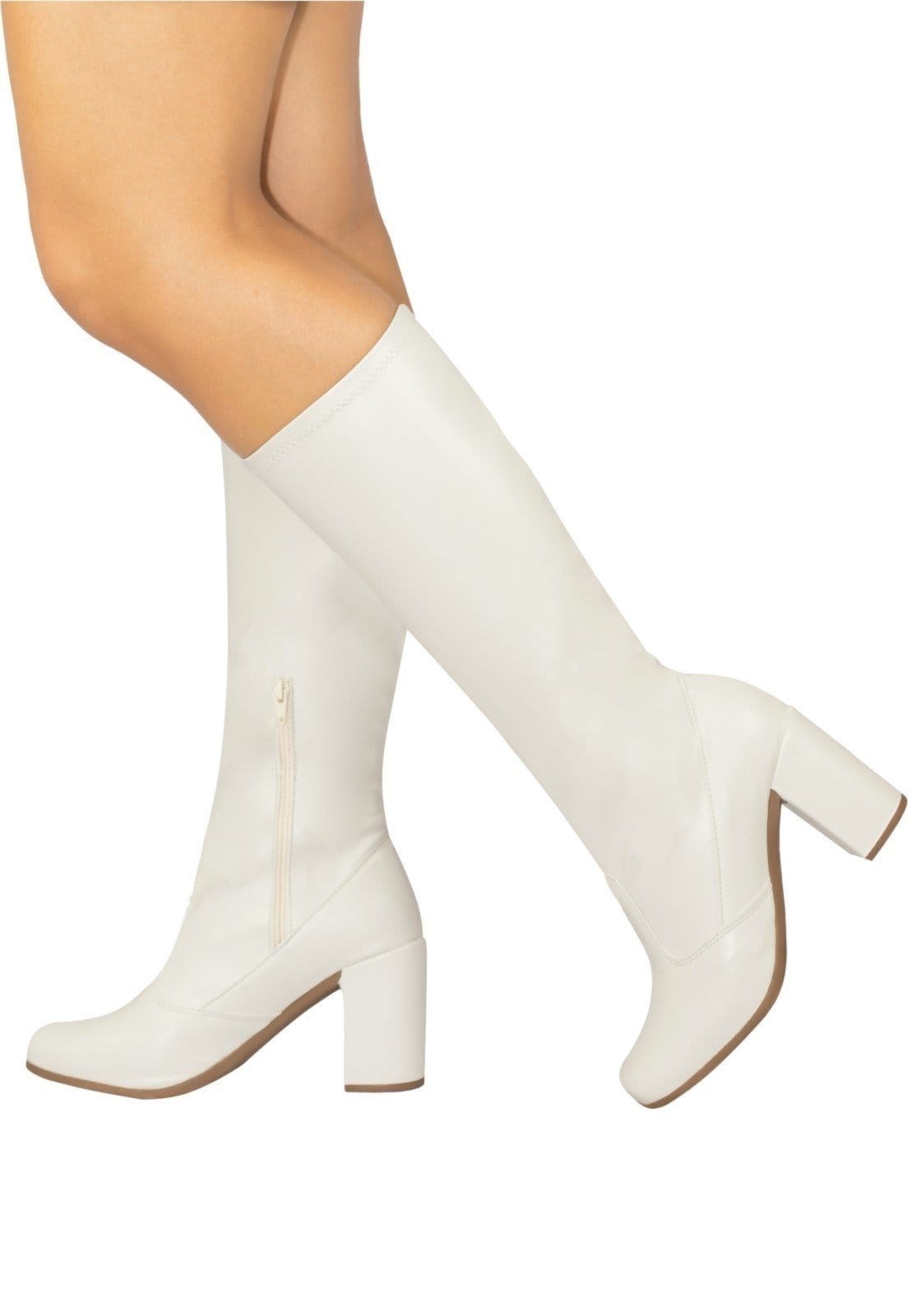 Vista principal Bota Feminina Cano Longo Stretch Lumiss Salto Alto Grosso Montaria Confortável Off White LUMISS off-white white