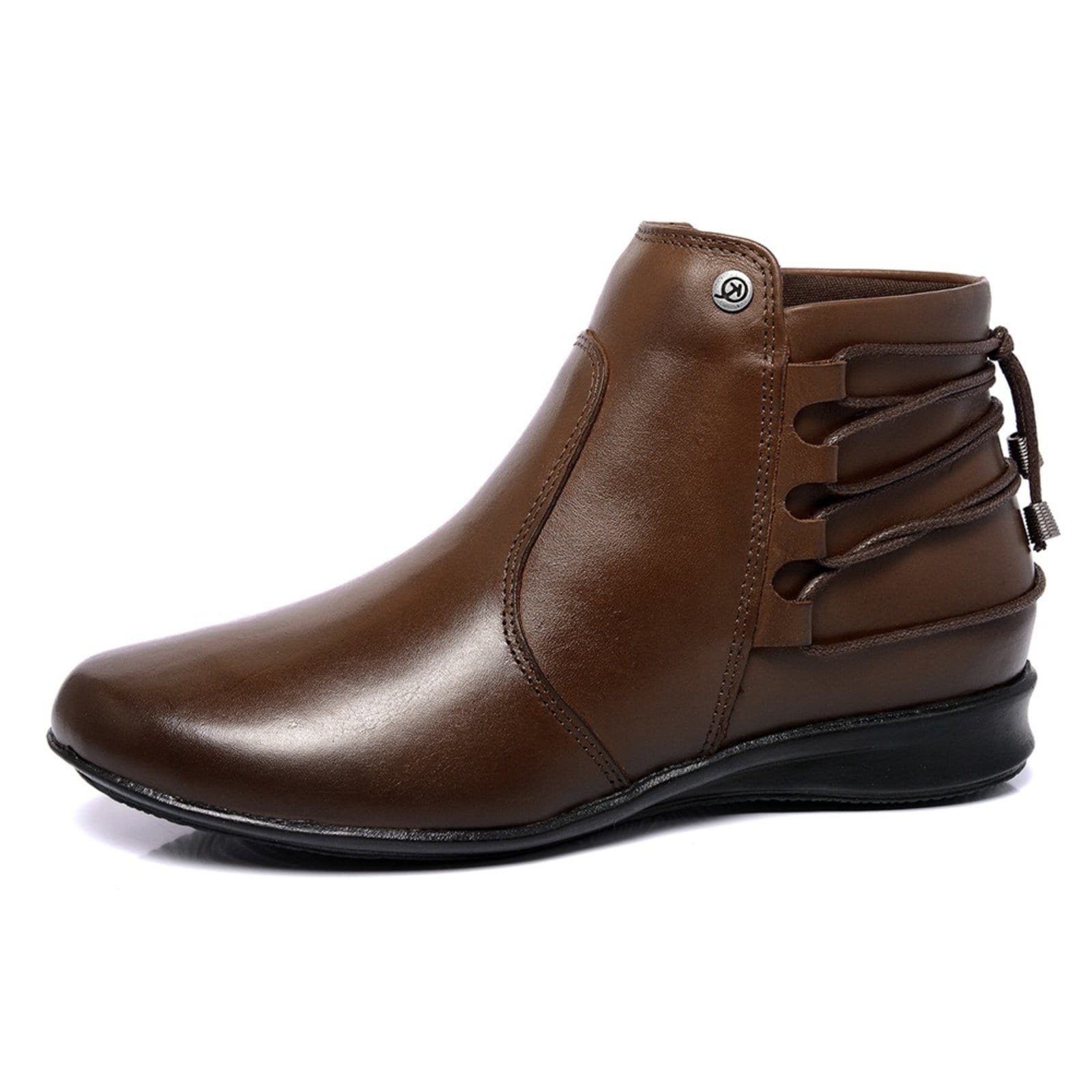 Vista 2 Bota Feminina Coturno em Couro Legítimo Cano Curto com Ziper Confortável Direto da Fábrica, PROMOÇÁO! Mister Couros marrom