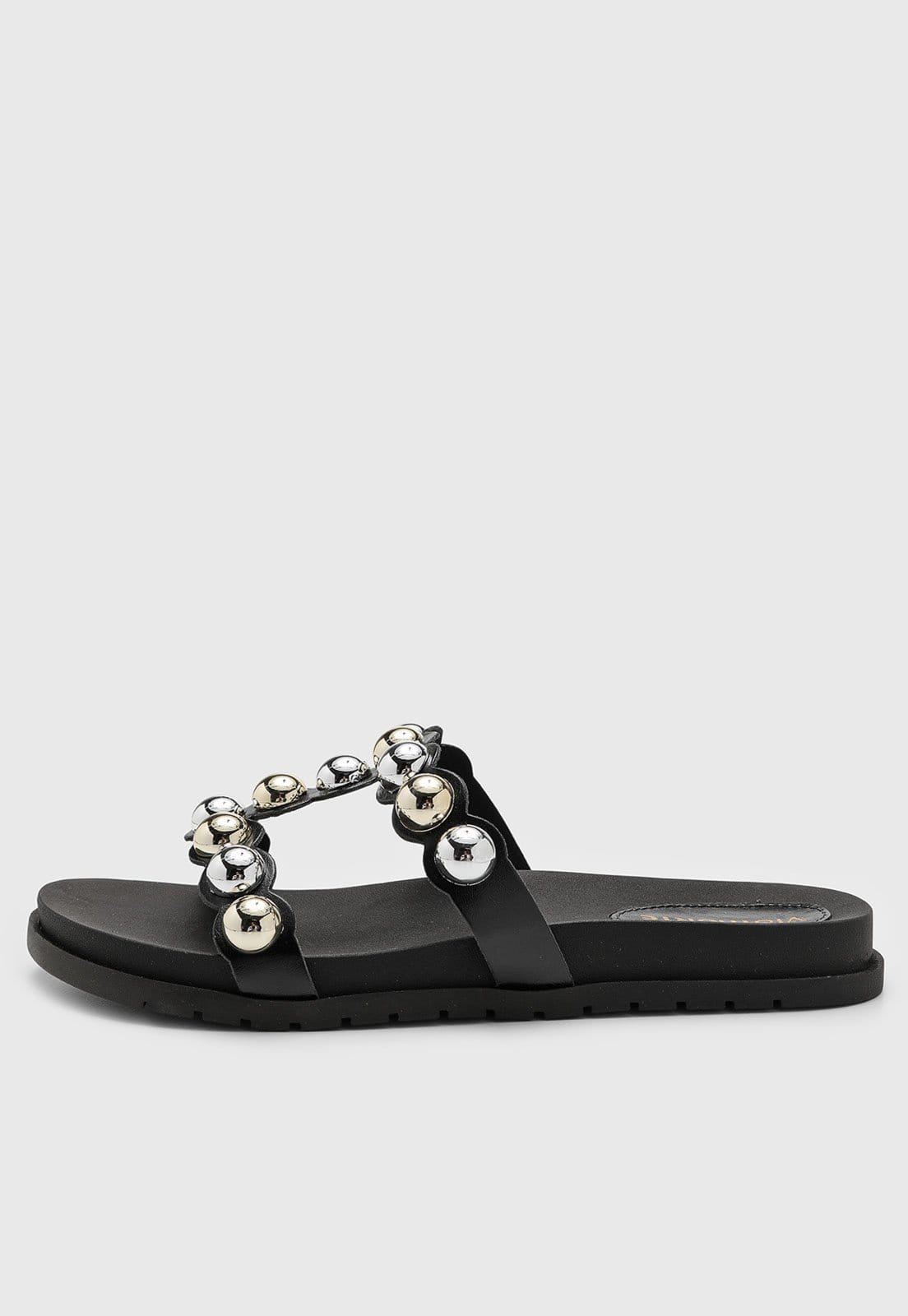 Rasteira Feminina Via Marte Tiras Esferas Preta