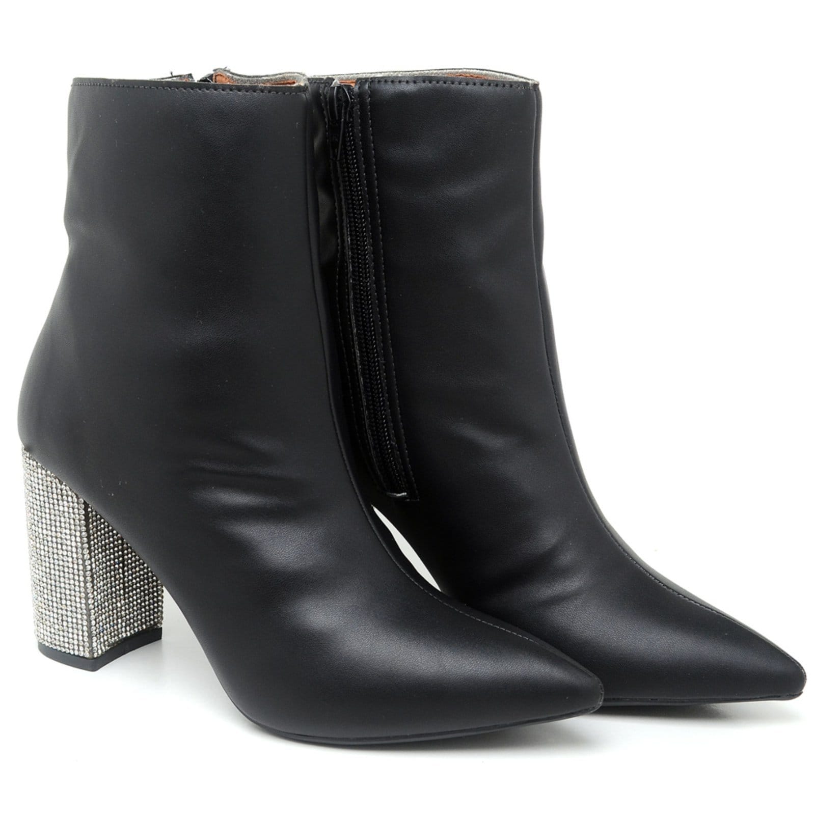 Vista principal Bota Cano Curto Salto Médio com Strass Napa Ella's ZAFREM preto