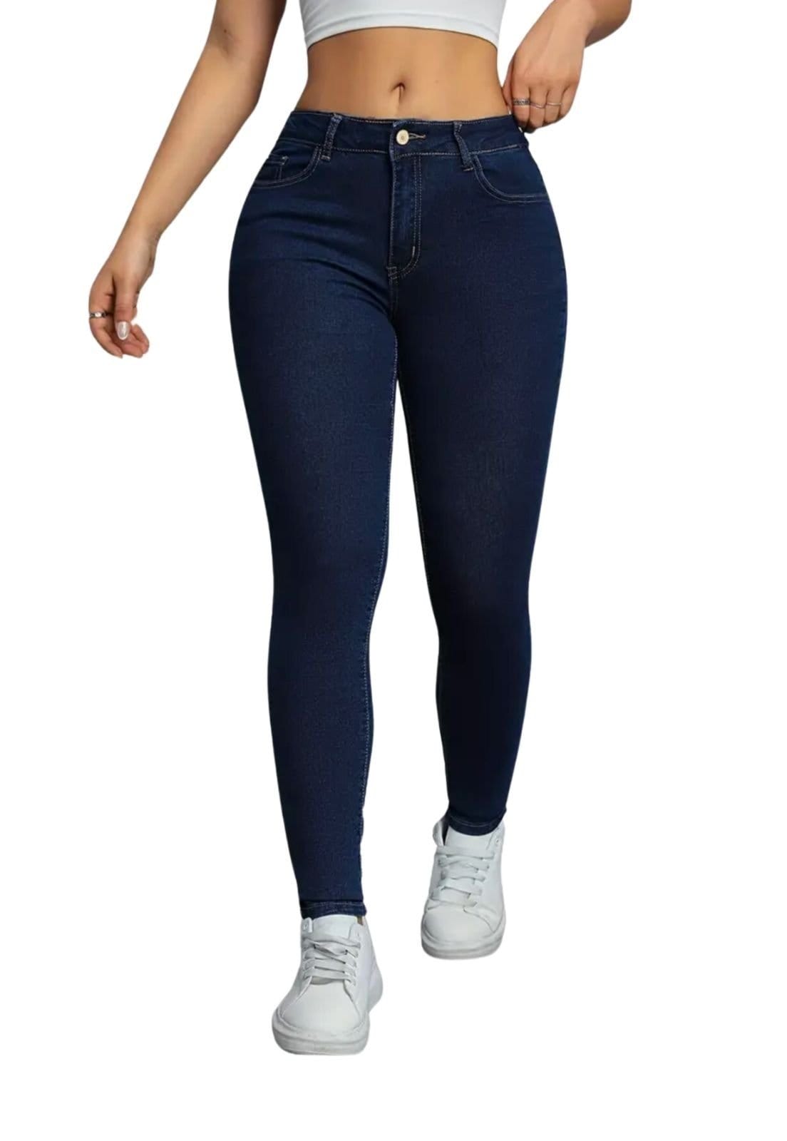 Vista 2 Calça Jeans Premium Skinny Feminina Cintura Alta com Elastano Lavagem Escura Premium ED E A E JEANS azul/azul marinho