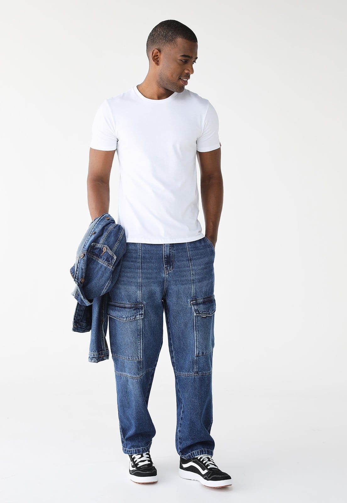 Vista 2 Calça Jeans Colcci Reta Cargo Loose Colcci azul