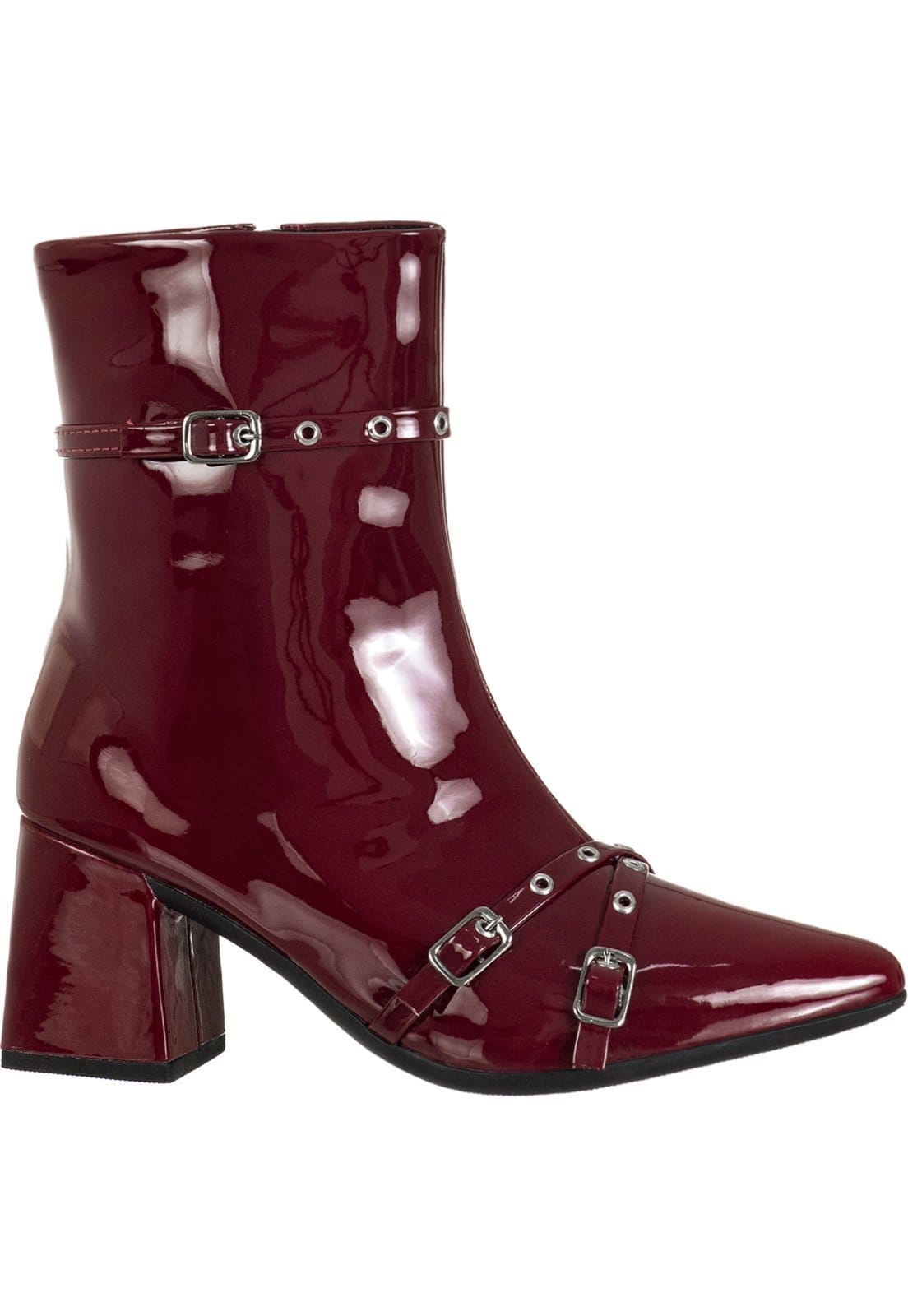 Vista 2 Bota Feminina GiGiL Cano Médio Bico Fino Aplique Ilhós Fivelas Marsala Gigil bordô/vermelho/vinho