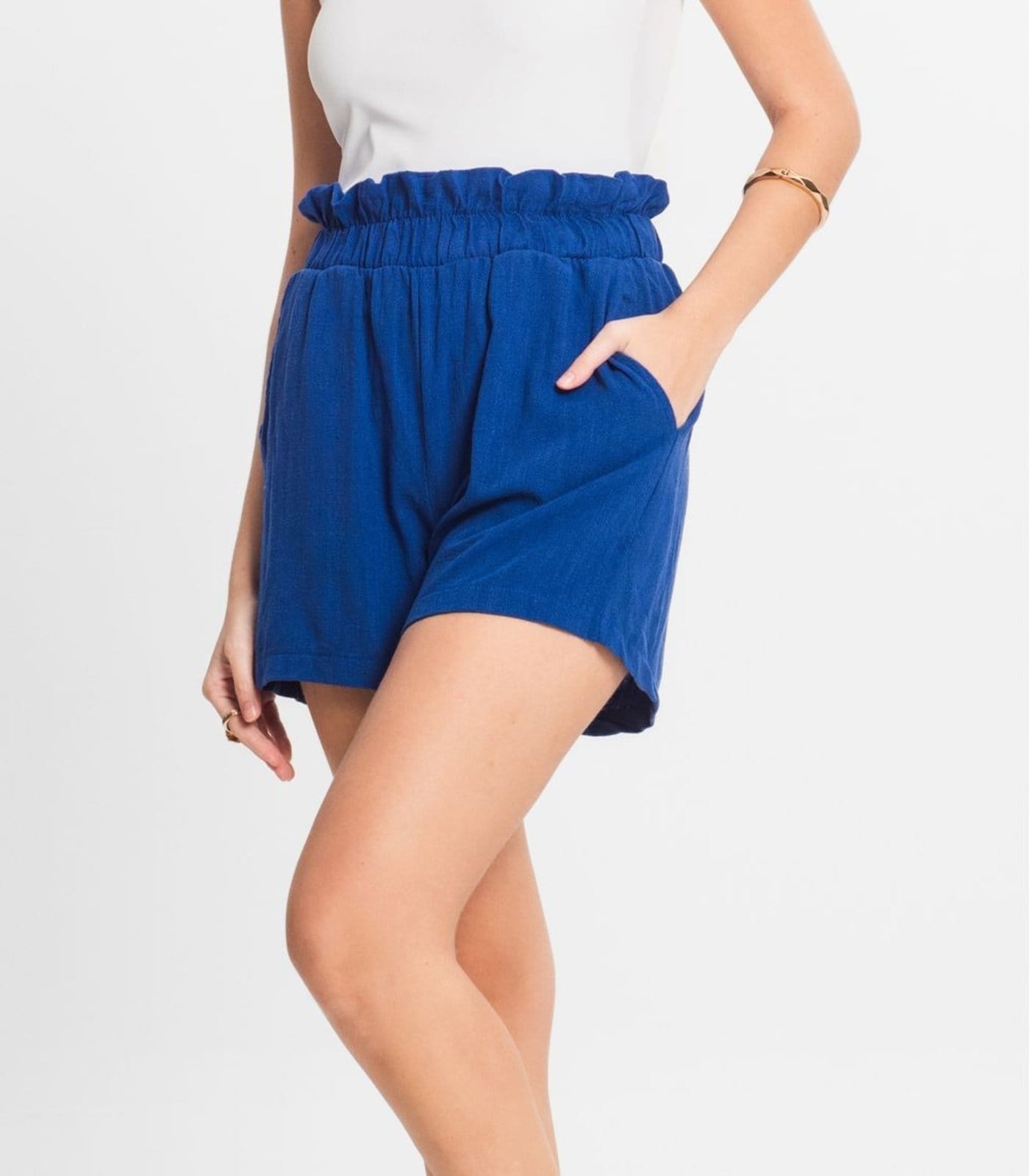 Vista 2 Shorts Feminino Linho Select Select azul
