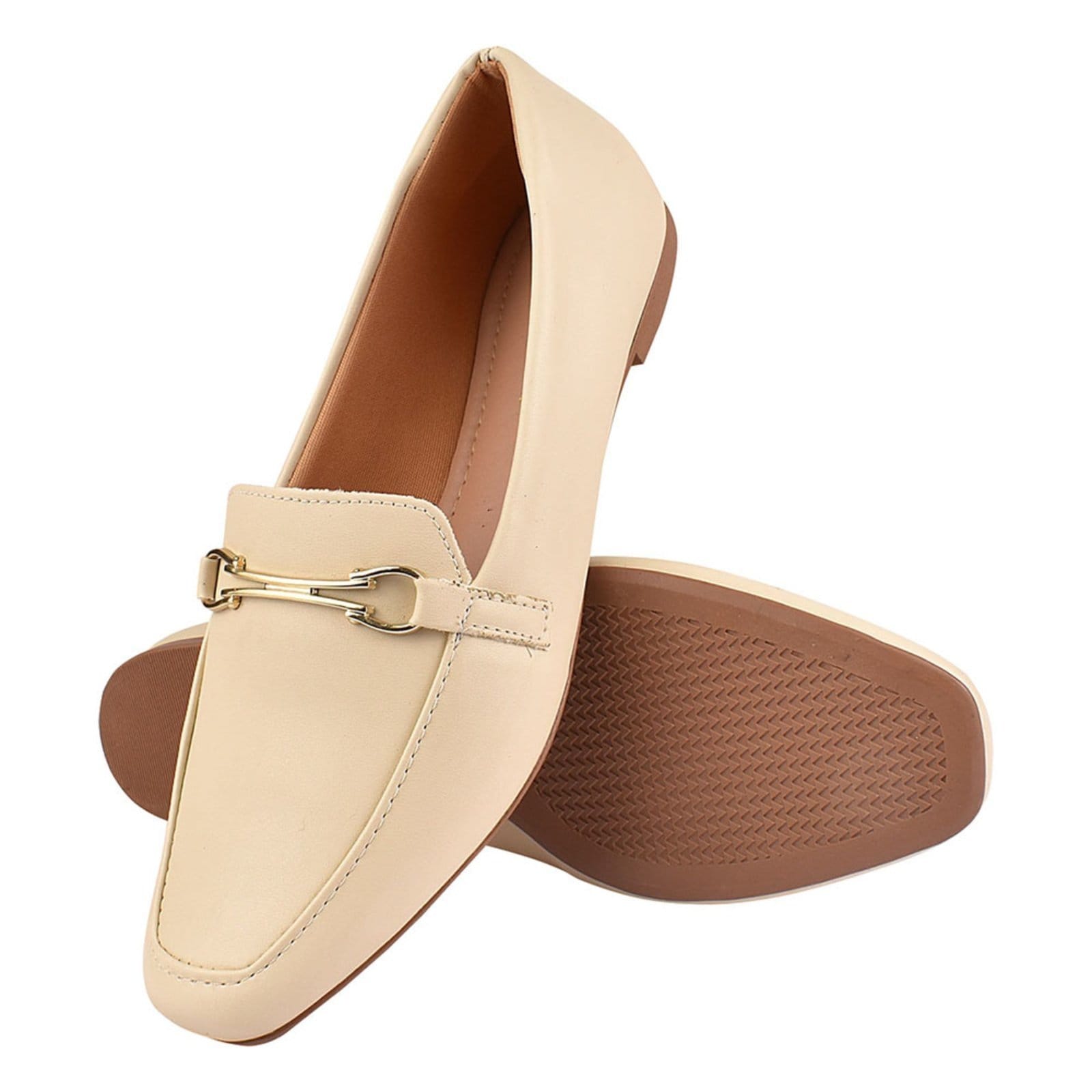 Vista 2 Sapato Feminino Mocassim CM Calçados Bico Quadrado Confort Sapatilha Off White Monte Shoes off-white white