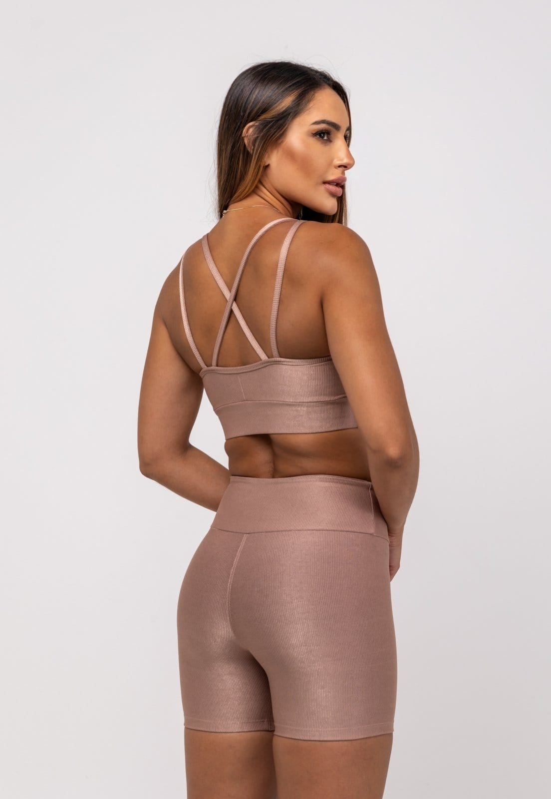 Vista 2 Top Suplex Canelado Brilho Decote e Tiras Salvatore Fashion Salvatore Fashion marrom