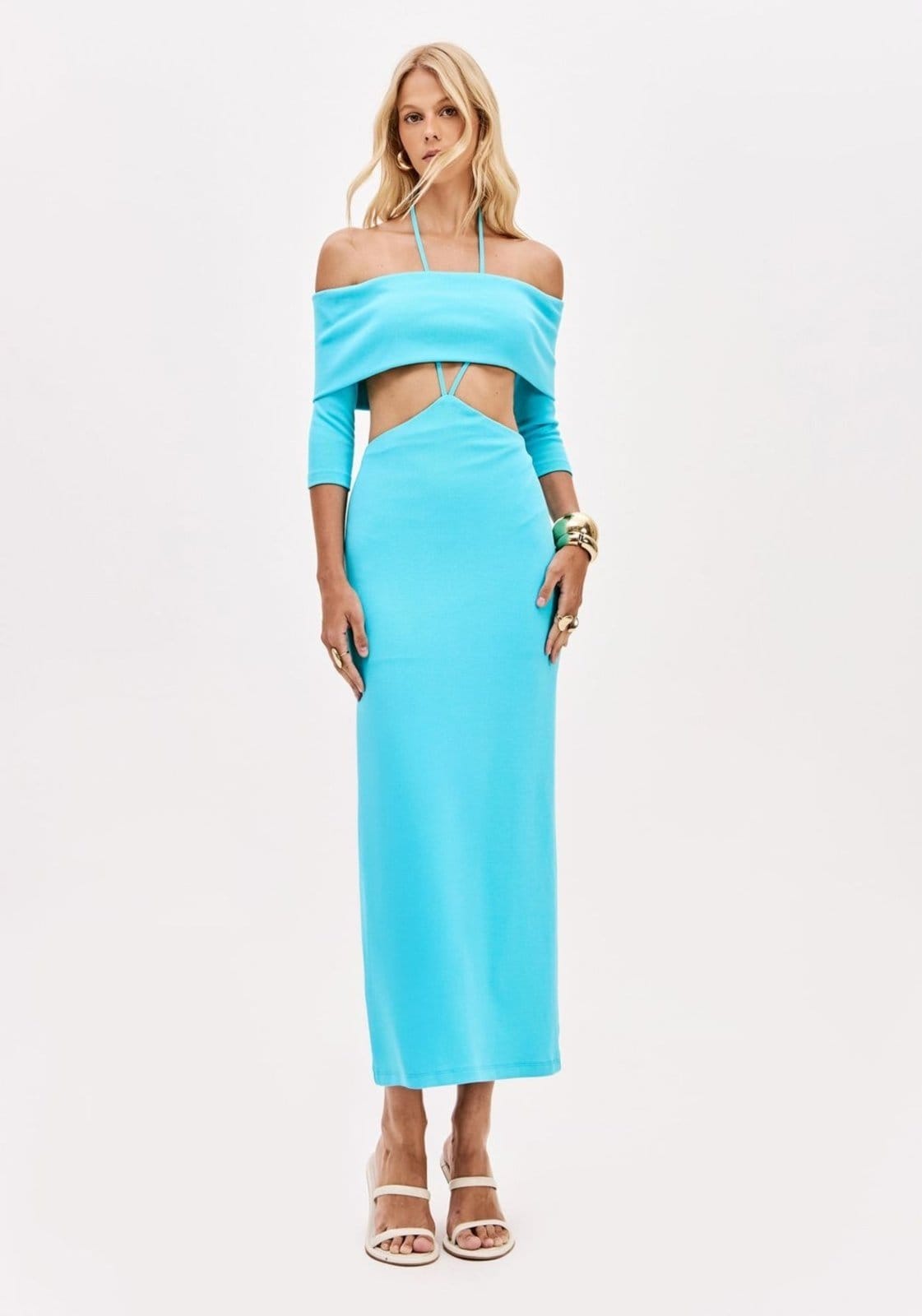 Vista principal Vestido Super Midi Ombro a Ombro Lança Perfume azul