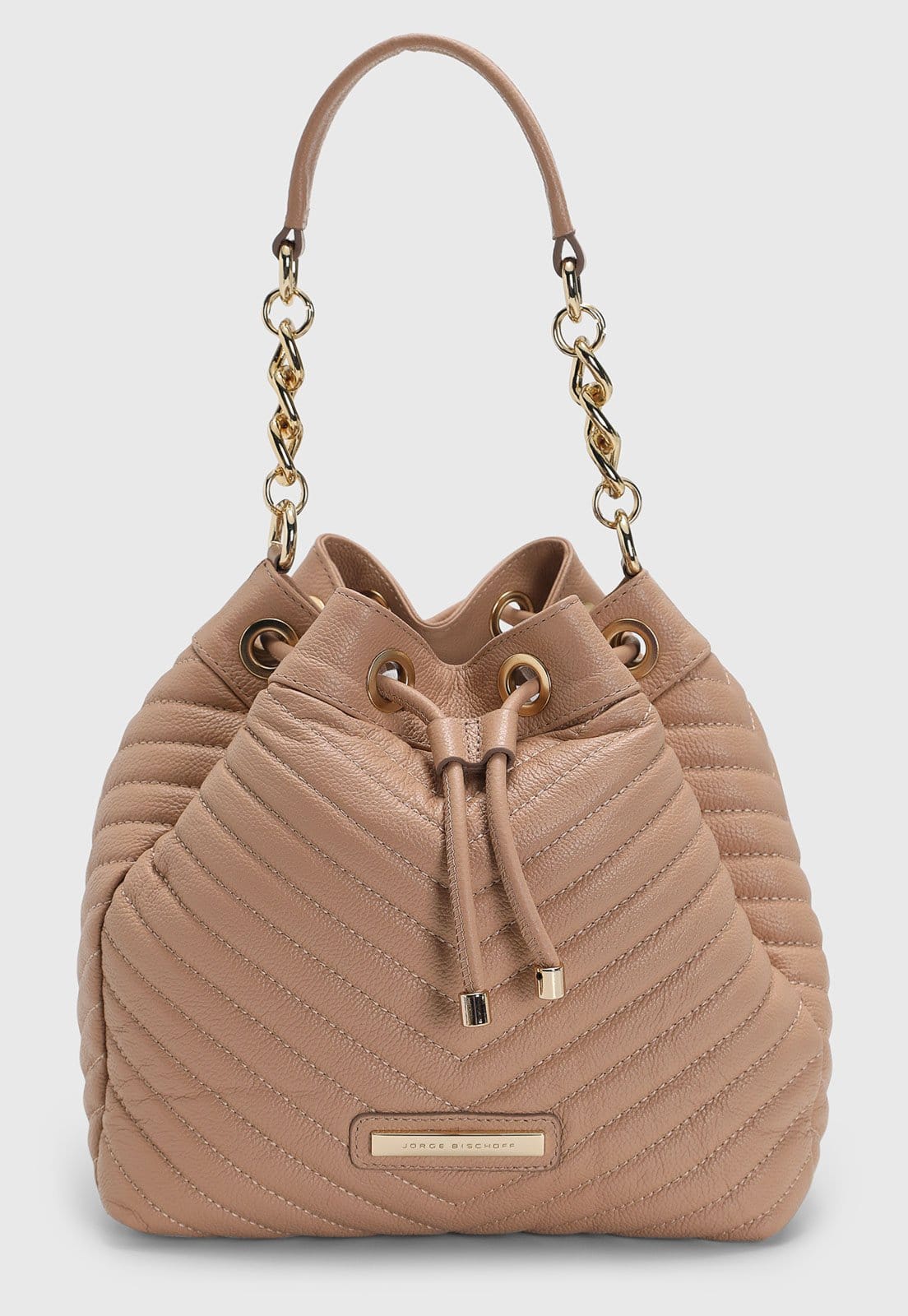 Vista principal Bolsa Bucket Feminina Jorge Bischoff Chevron Jorge Bischoff nude