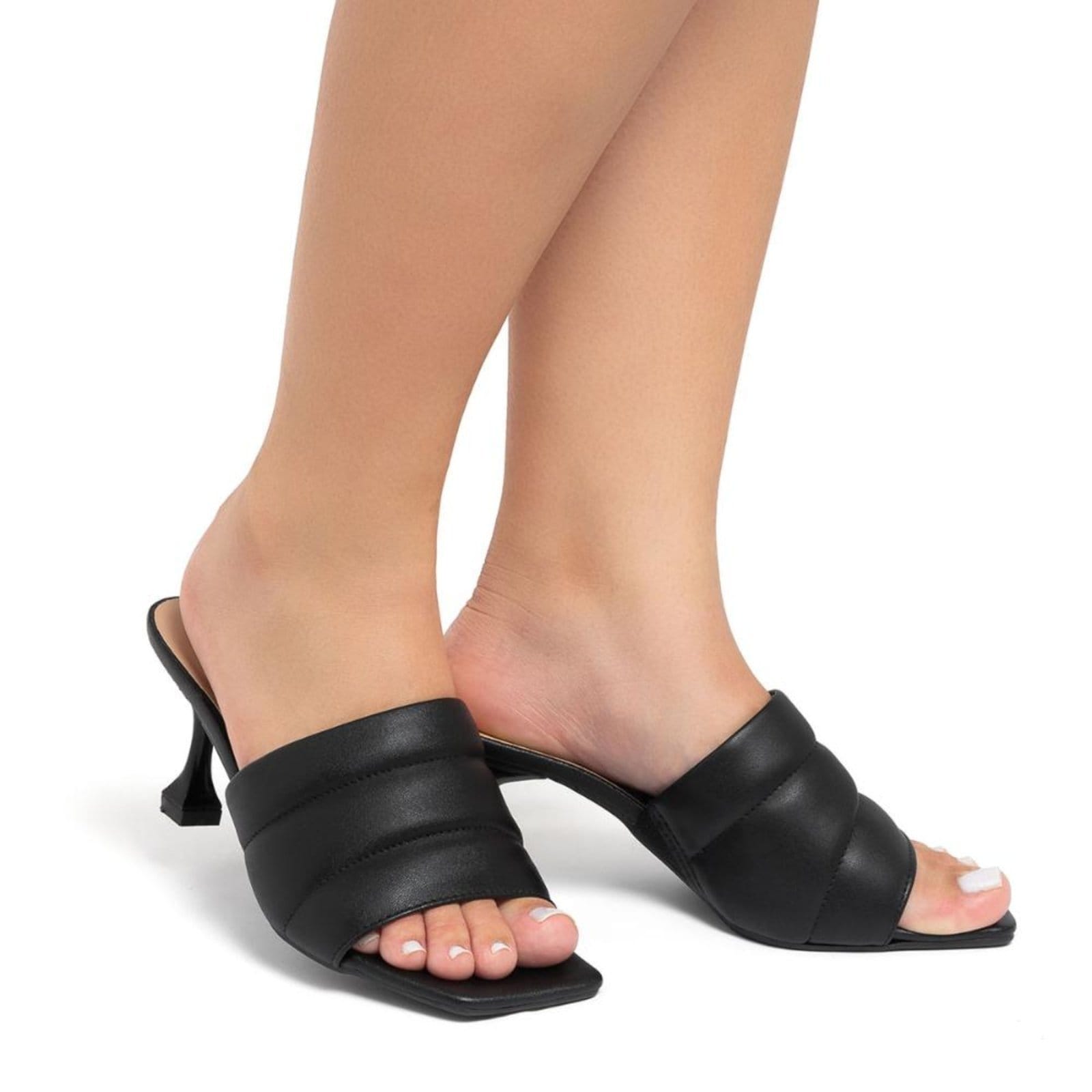 Vista 2 Sandalia Tamanco Confortavel Salto Taça Fino Stessy Shoes preto