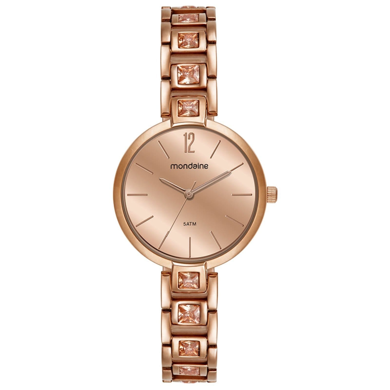 Vista principal Relógio Feminino Espelhado Cristais Rosé Mondaine rosa rosé