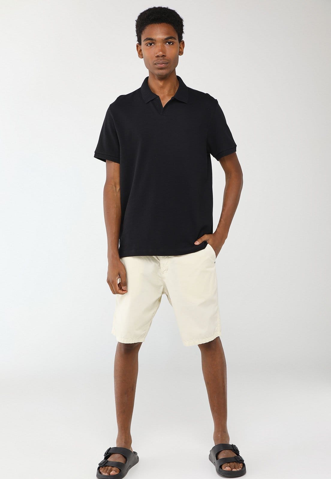 Vista 2 Camisa Polo Masculina Hering Piquê Preta Hering preto