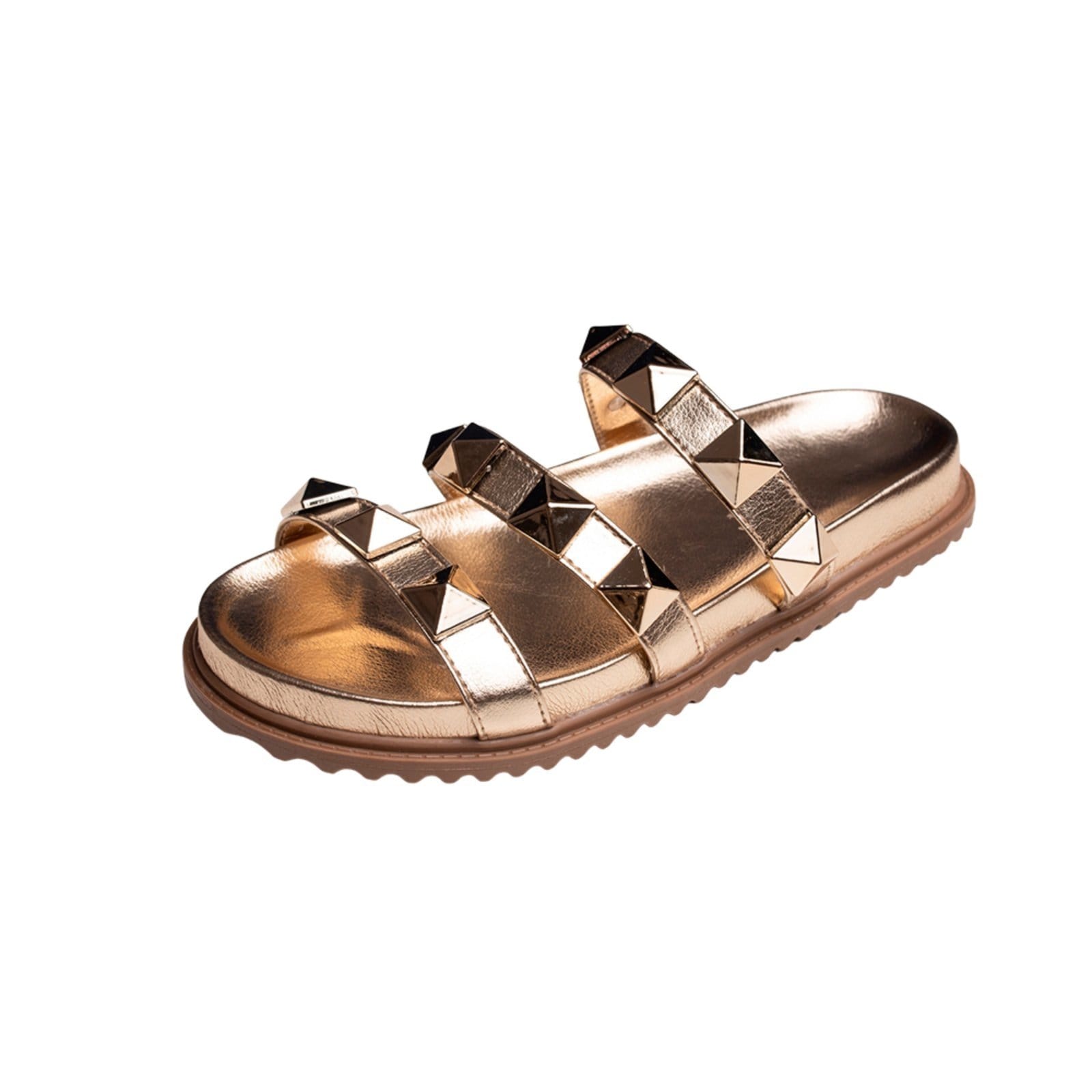 Sandalia Papete Rasteira Flat Feminina Ouro Light Piramide