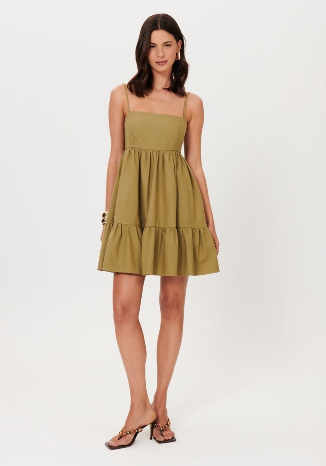 Vista principal Vestido Curto De Alças Decote Reto Lança Perfume verde