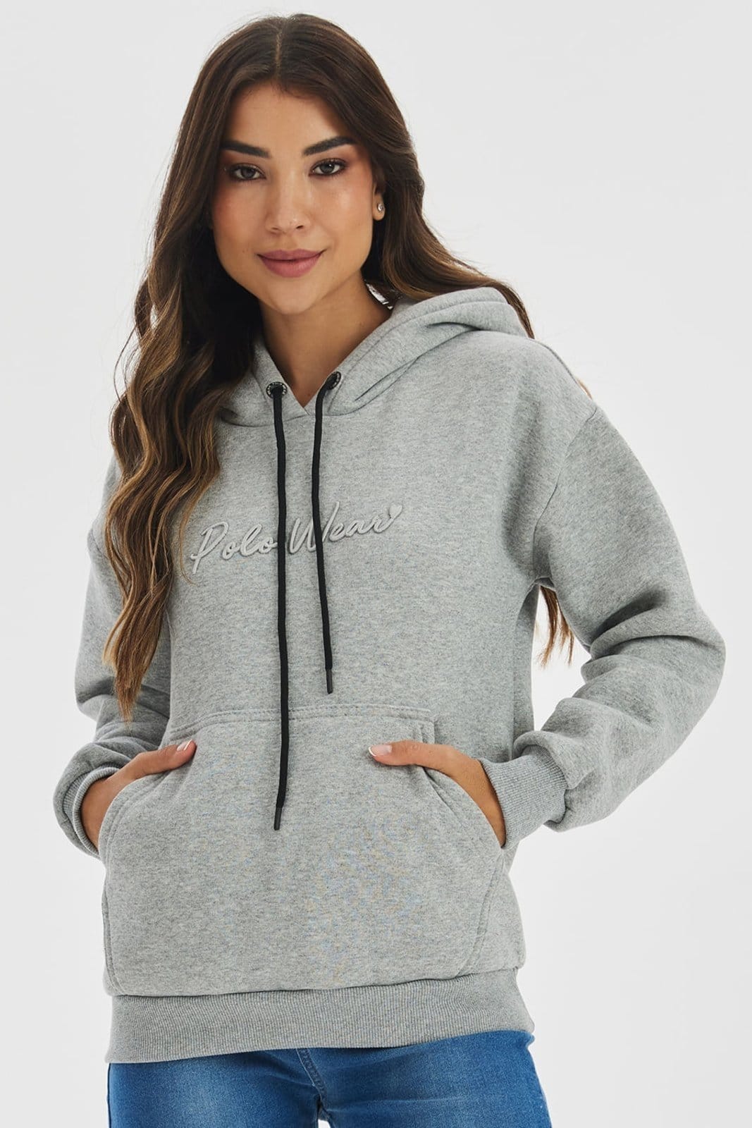 Vista principal Blusa Feminina Moletom Logo Bordado Polo Wear Mescla Médio Polo Wear cinza