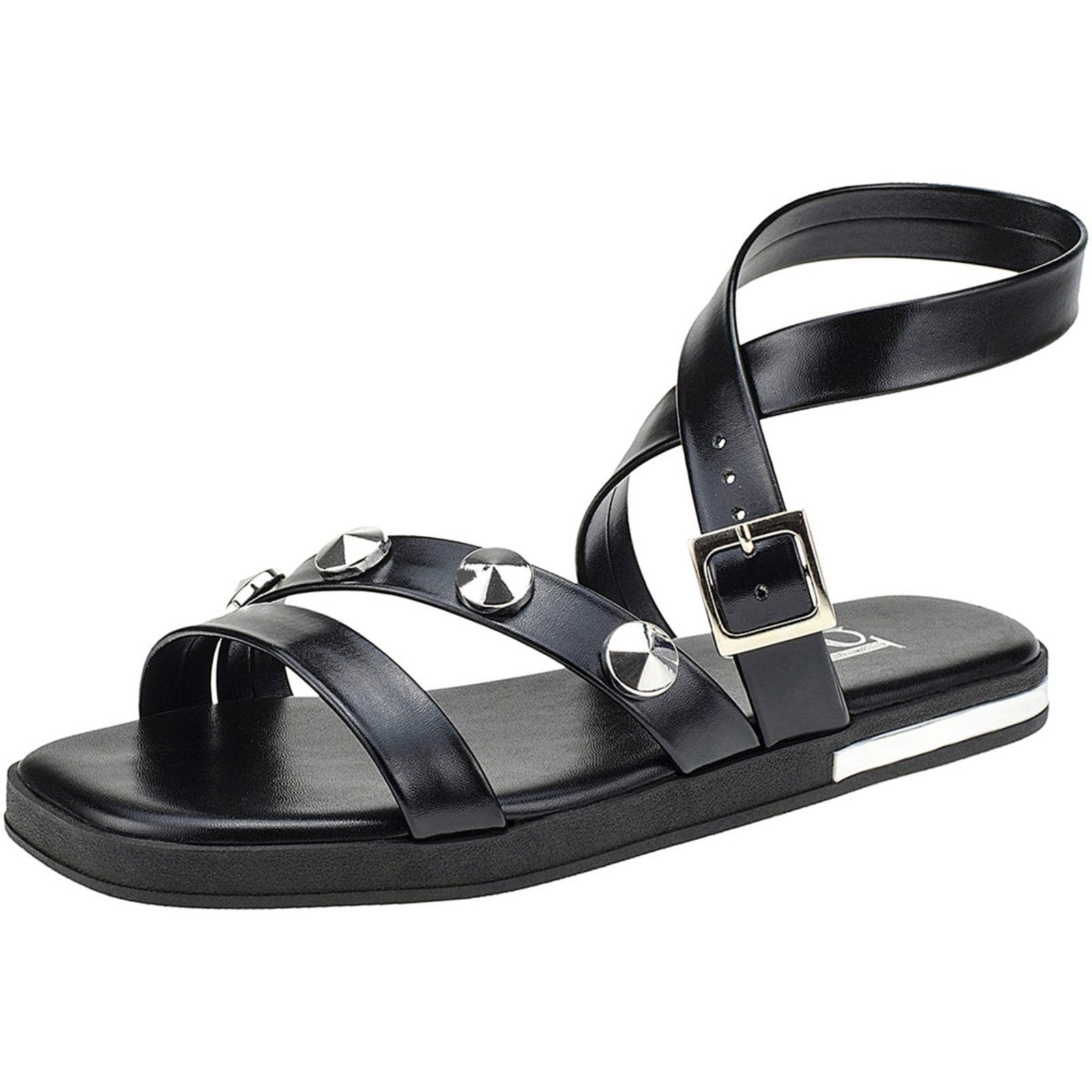 Sandália Papete Lóris Shoes Feminina Aranha Tiras com Enfeite Rebite Birk Rasteira 3985