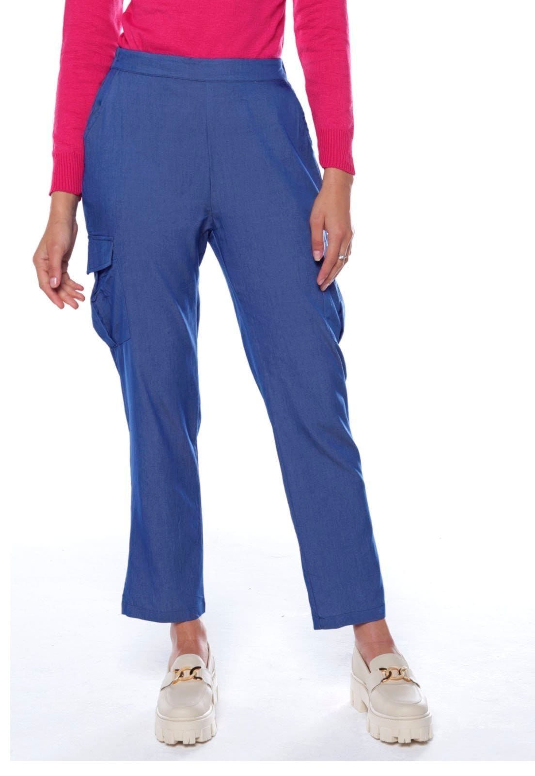 Vista 2 Calça Casual Feminina Viscose com Bolso Cargo Sob SOB azul