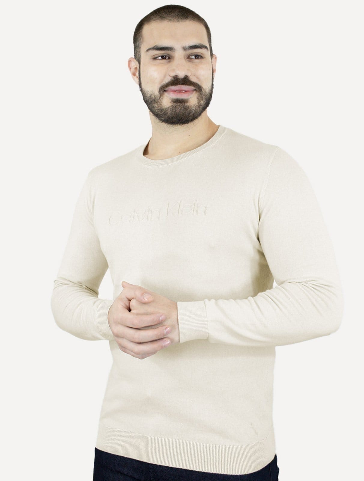 Suéter Calvin Klein Jeans Masculino Crewneck Tricot Liso Areia