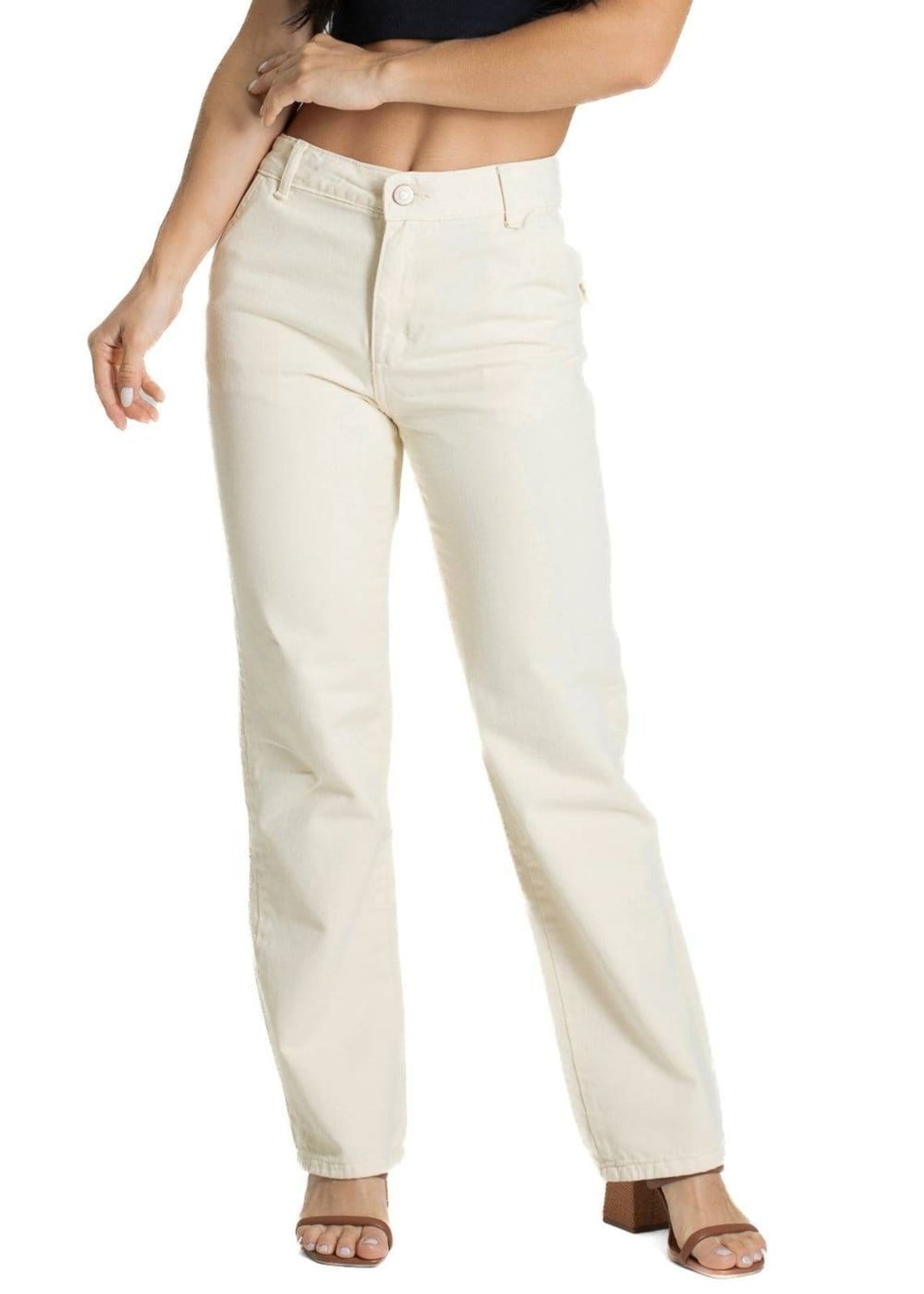 Vista principal Calça Sarja Sawary Reta - 281488 Sawary amarelo