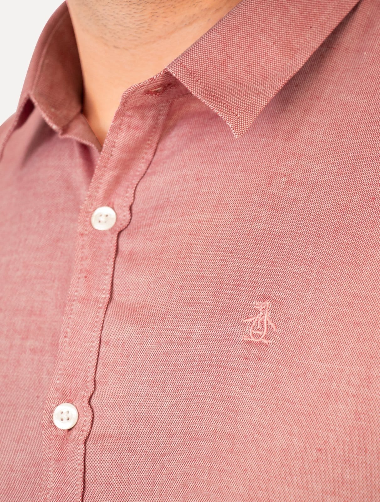 Vista 2 Camisa Original Penguin Masculina Regular Oxford Mescla Original Penguin vermelho