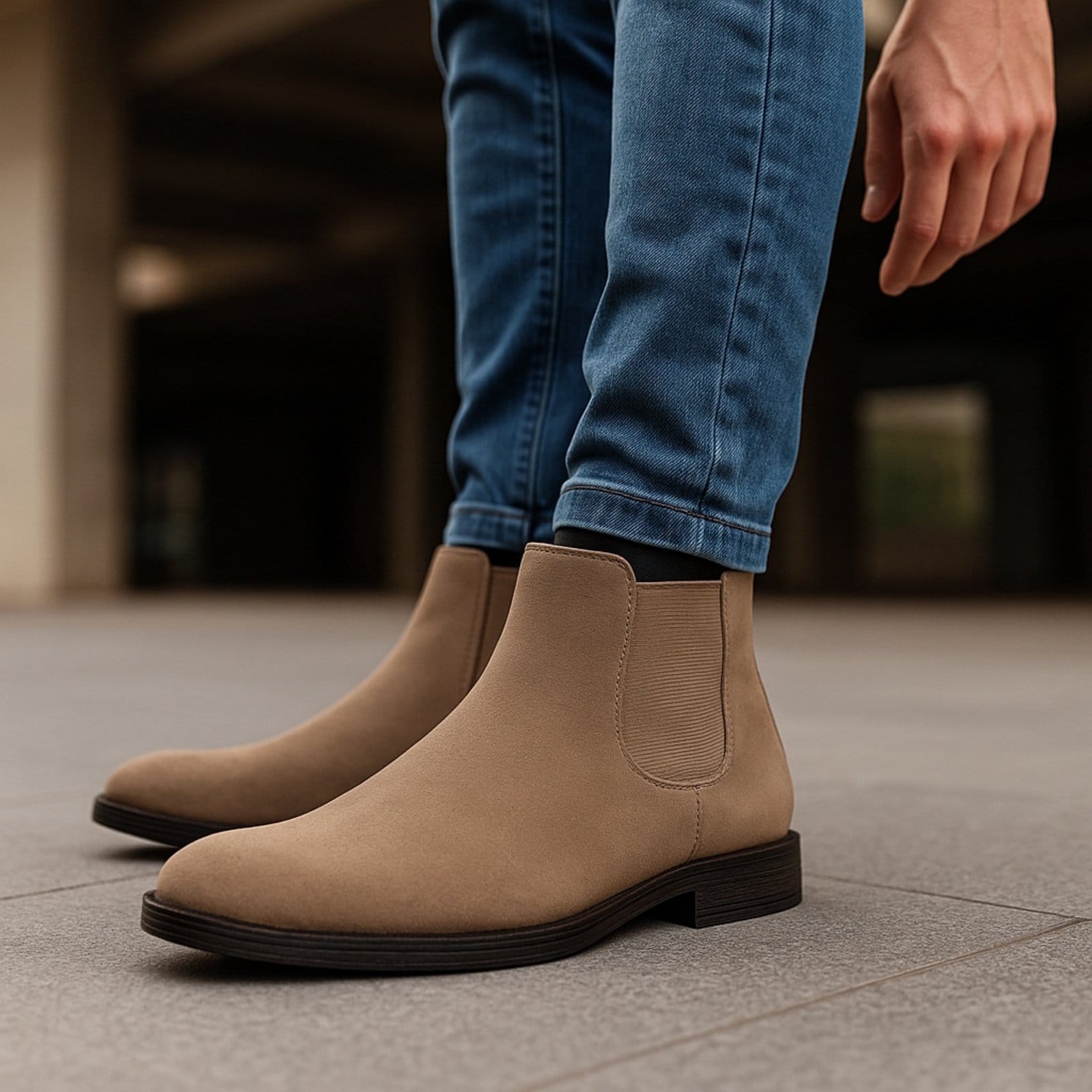 Vista principal Botina Bota Chelsea Masculina Country Rodeio Confortavel Camurça Areia Bia Ramos bege