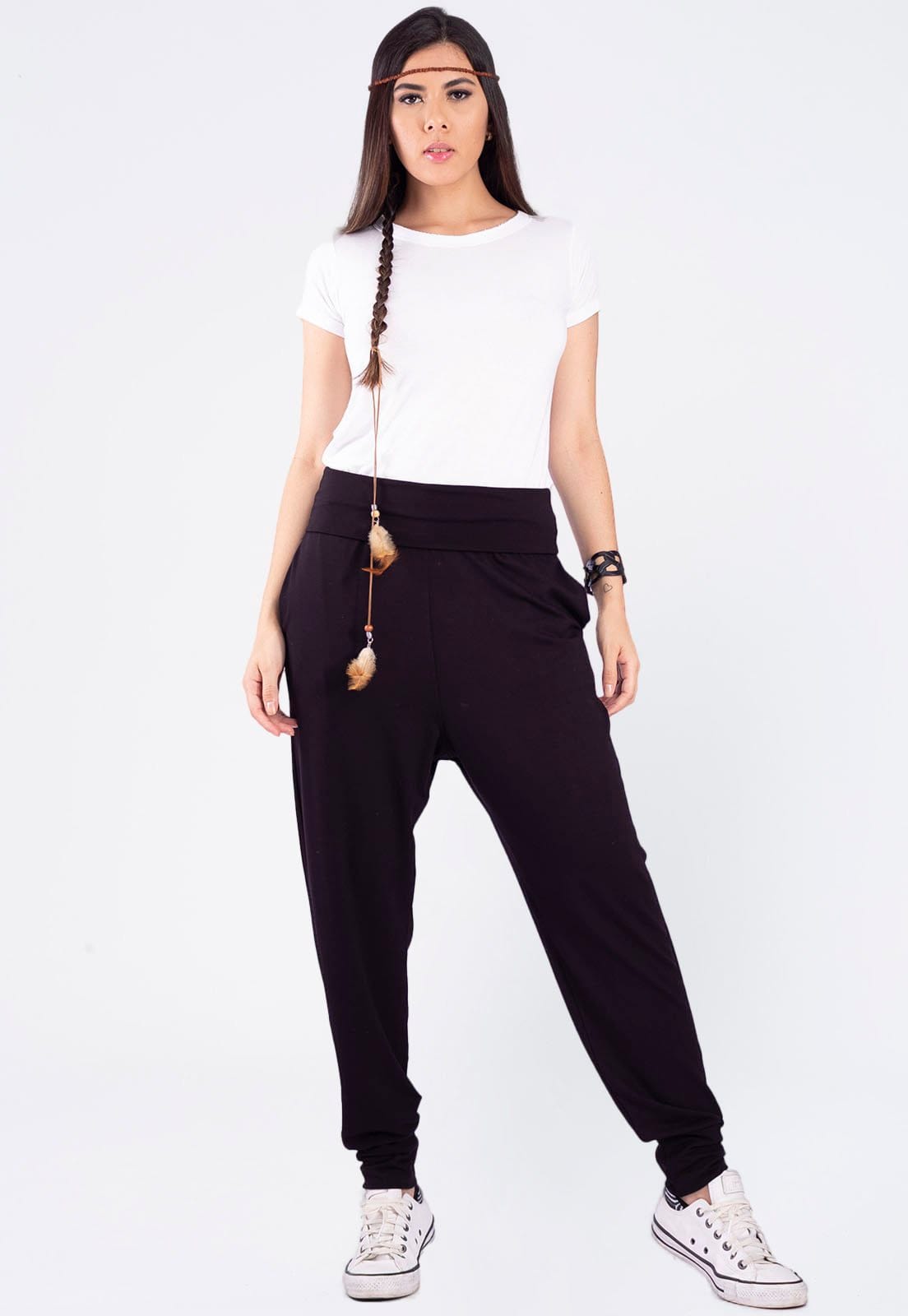 Calça Saruel Malha com Bolso Preta