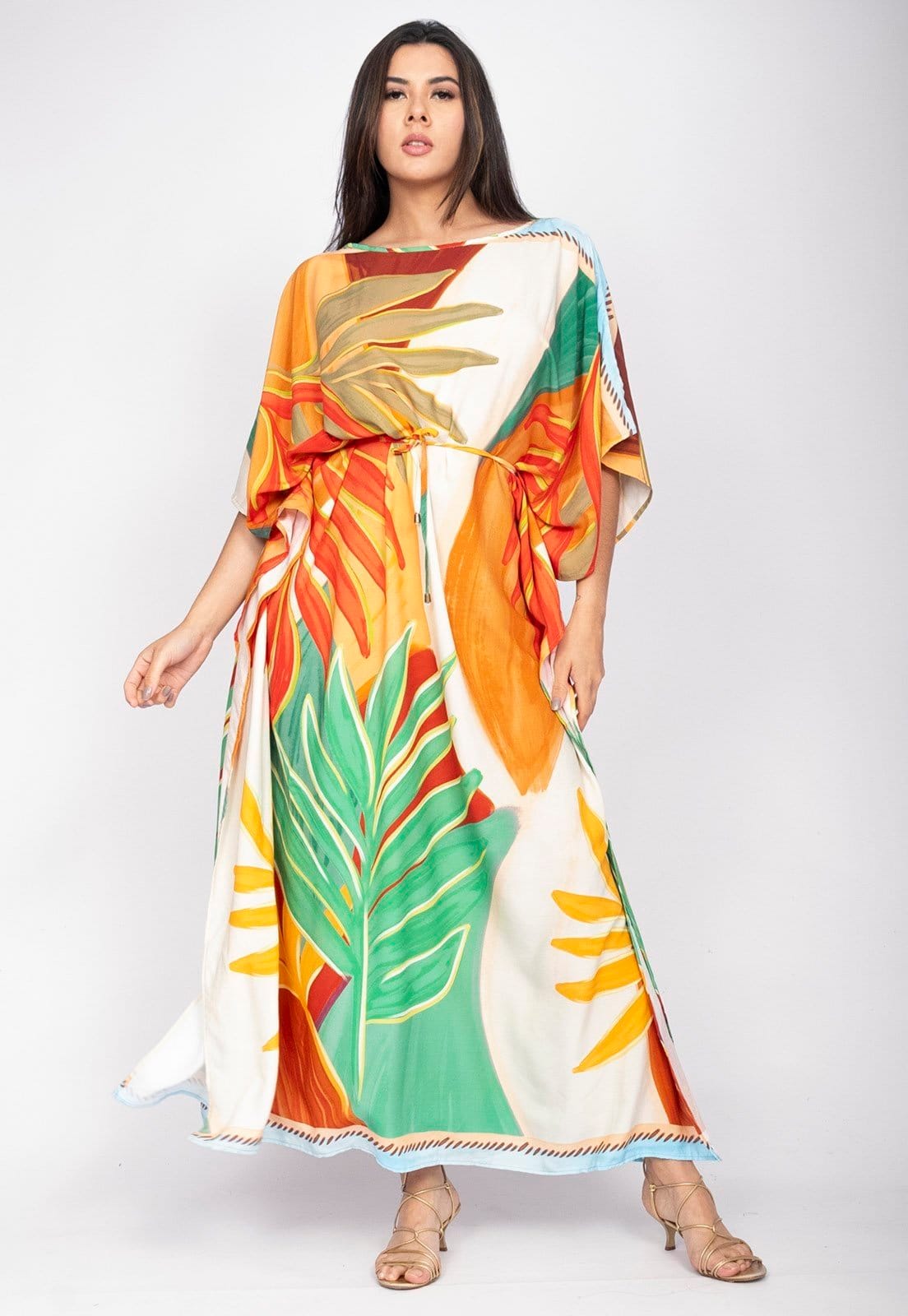 Vestido Amazonia Vital Kaftan Viscose Longo Estampa Jardim do Sol