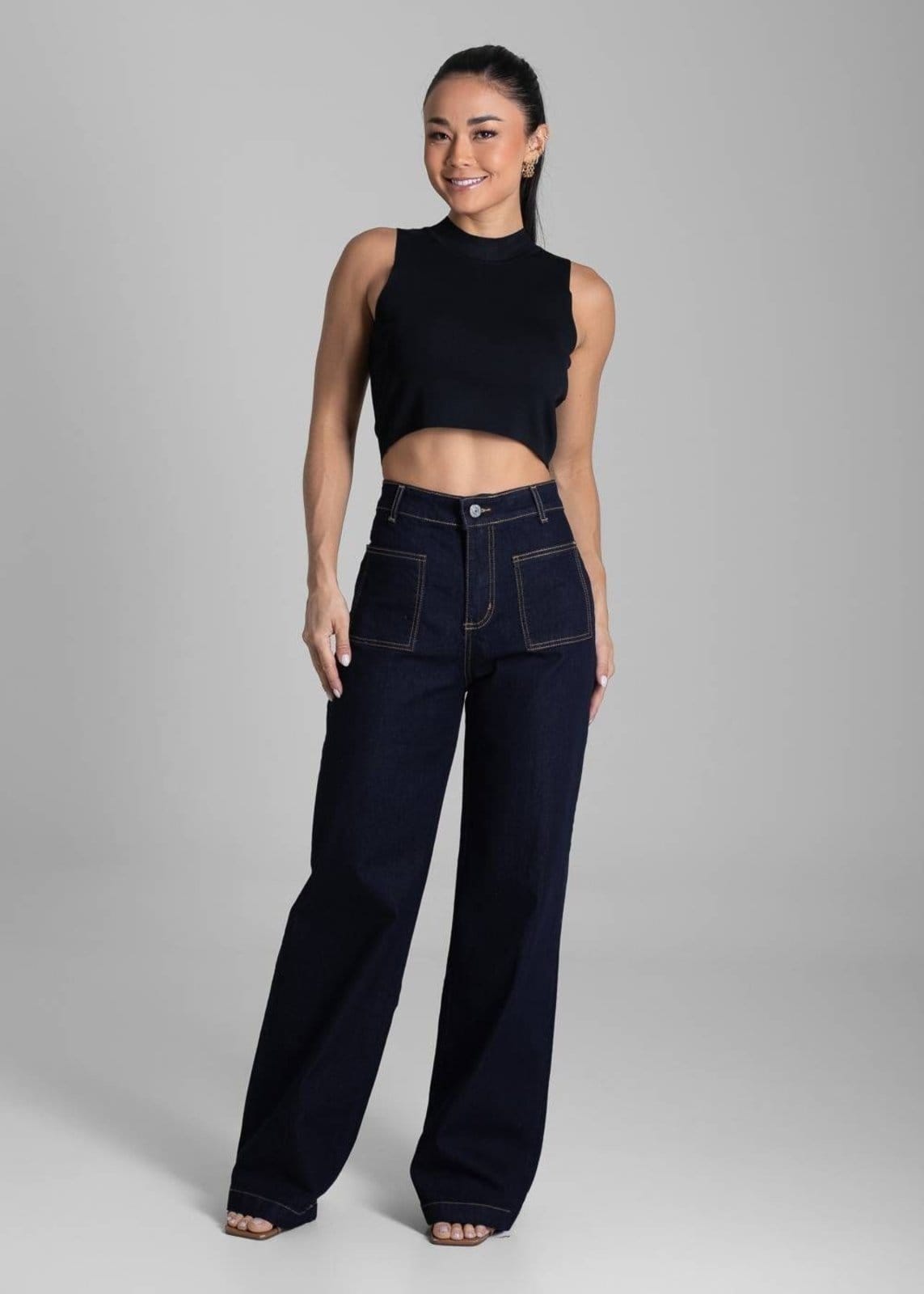 Vista 2 Calça Jeans Sawary Wide Leg - 282030 Sawary azul
