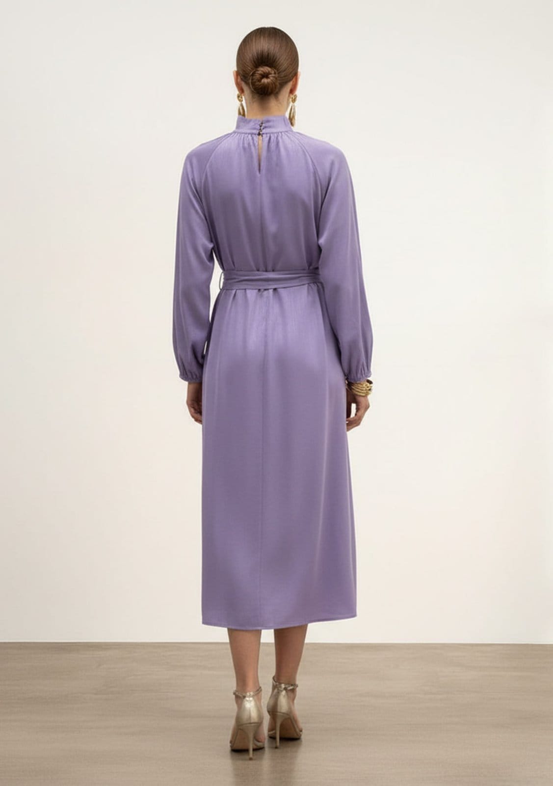 Vista 2 Vestido Iódice Solto Gola Alta Manga Longa Midi IÓDICE lilás