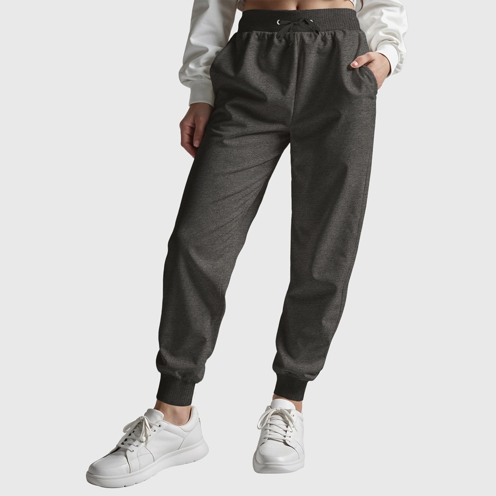 Vista principal Calça Feminina Chumbo Moletom Slim Conforto Flanelado Cintura com Cordão Benellys cinza