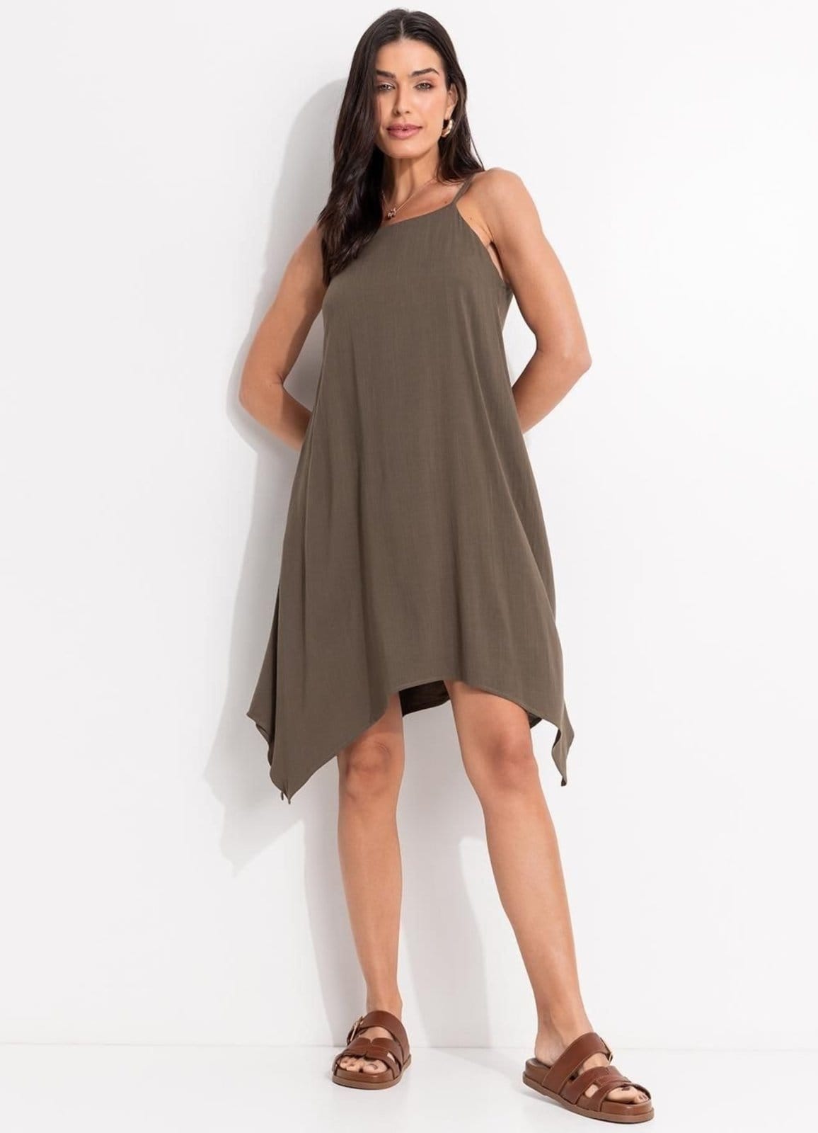 Vestido Em Viscose Slub Prime Quintess Oliva