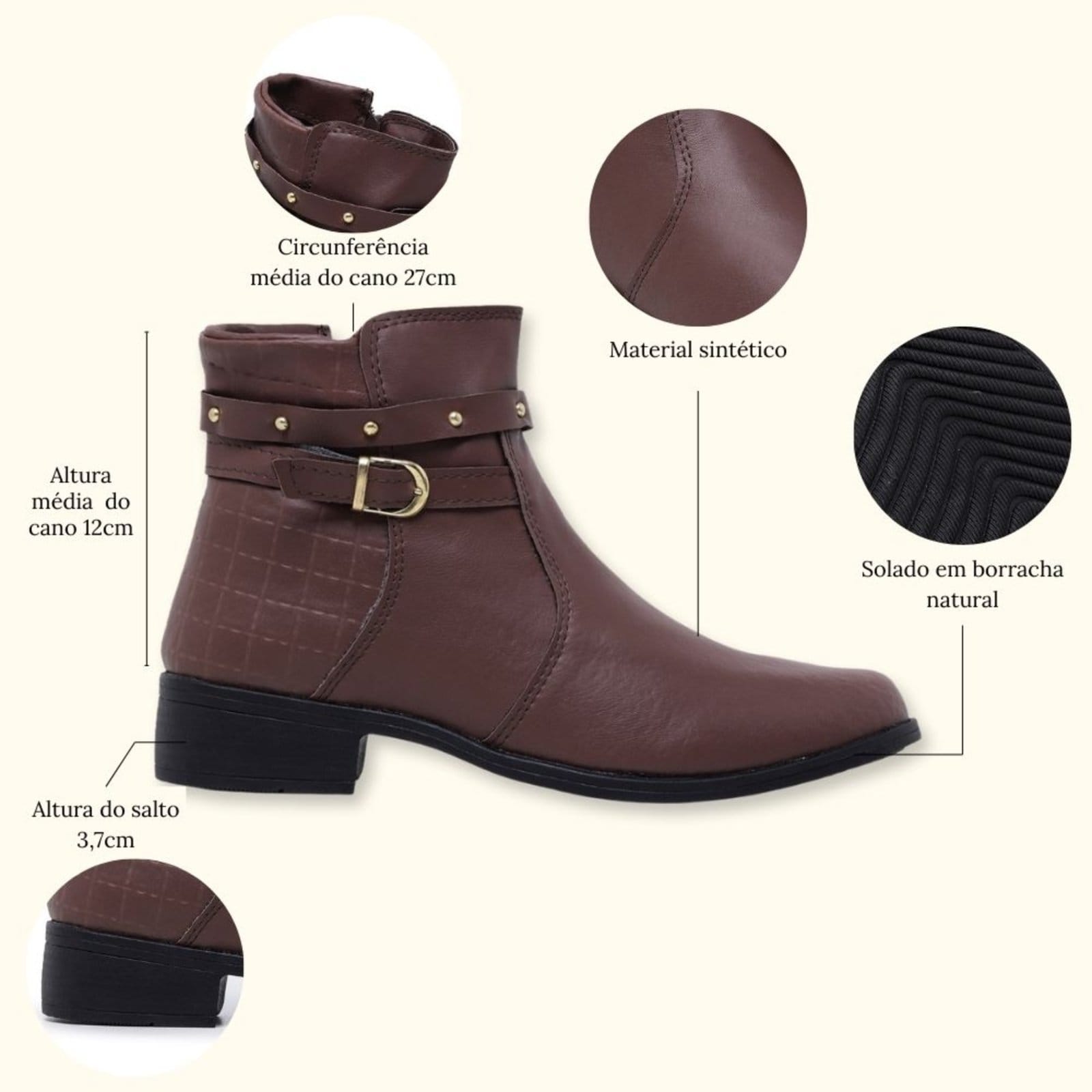 Vista 2 Botinha Feminina Cano Baixo Curto Moderna Macia Schiareli 11300 Cappuccino Schiareli marrom