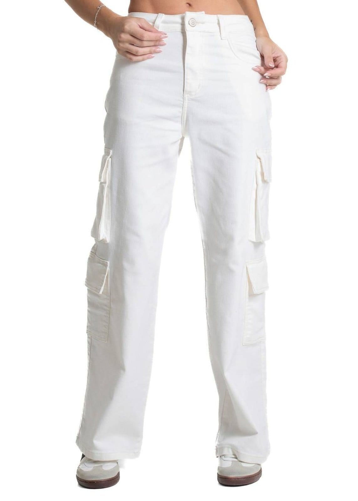 Vista principal Calça Sarja Sawary Wide Leg Petit - 282404 Sawary branco