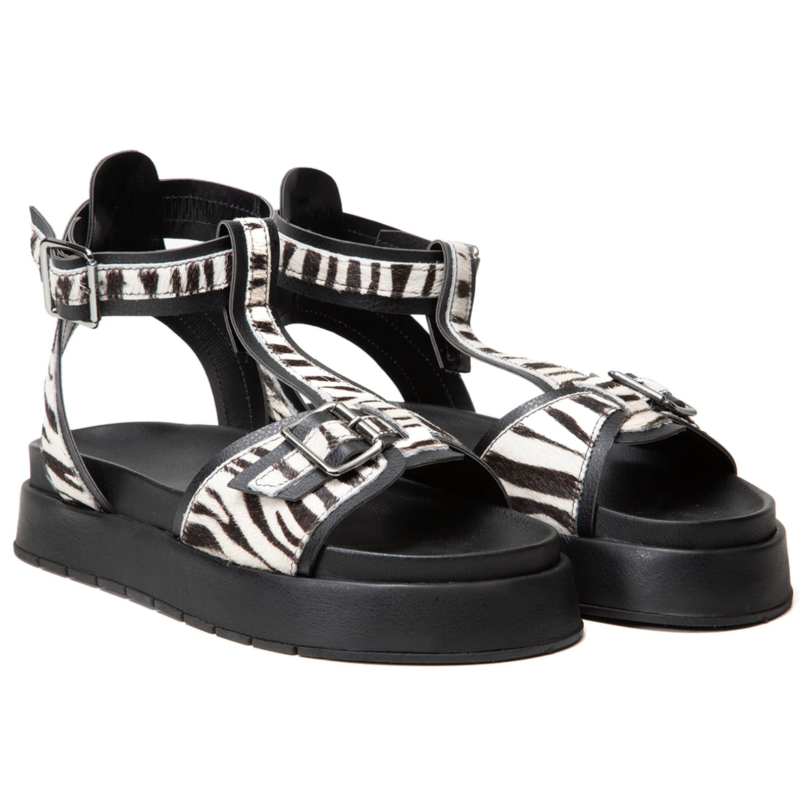 Vista principal Sandália Feminina FlatForm Casual Animal Print Abotoar Elegante Nine4 zebra