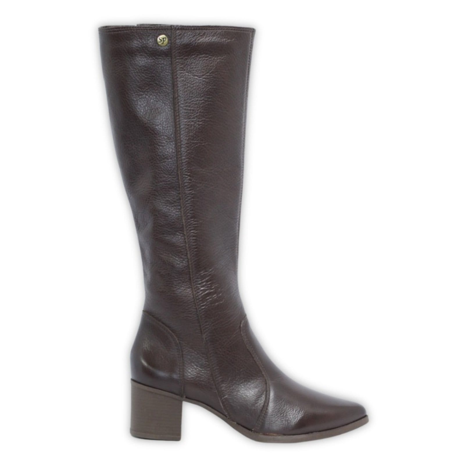 Vista 2 Bota Cano Longo Couro Salto Salto 4 CM Bico Fino Chocolate Spinelli marrom