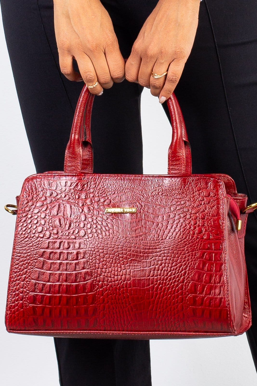 Bolsa Andrea Vinci De Couro Croco Estruturada Emili