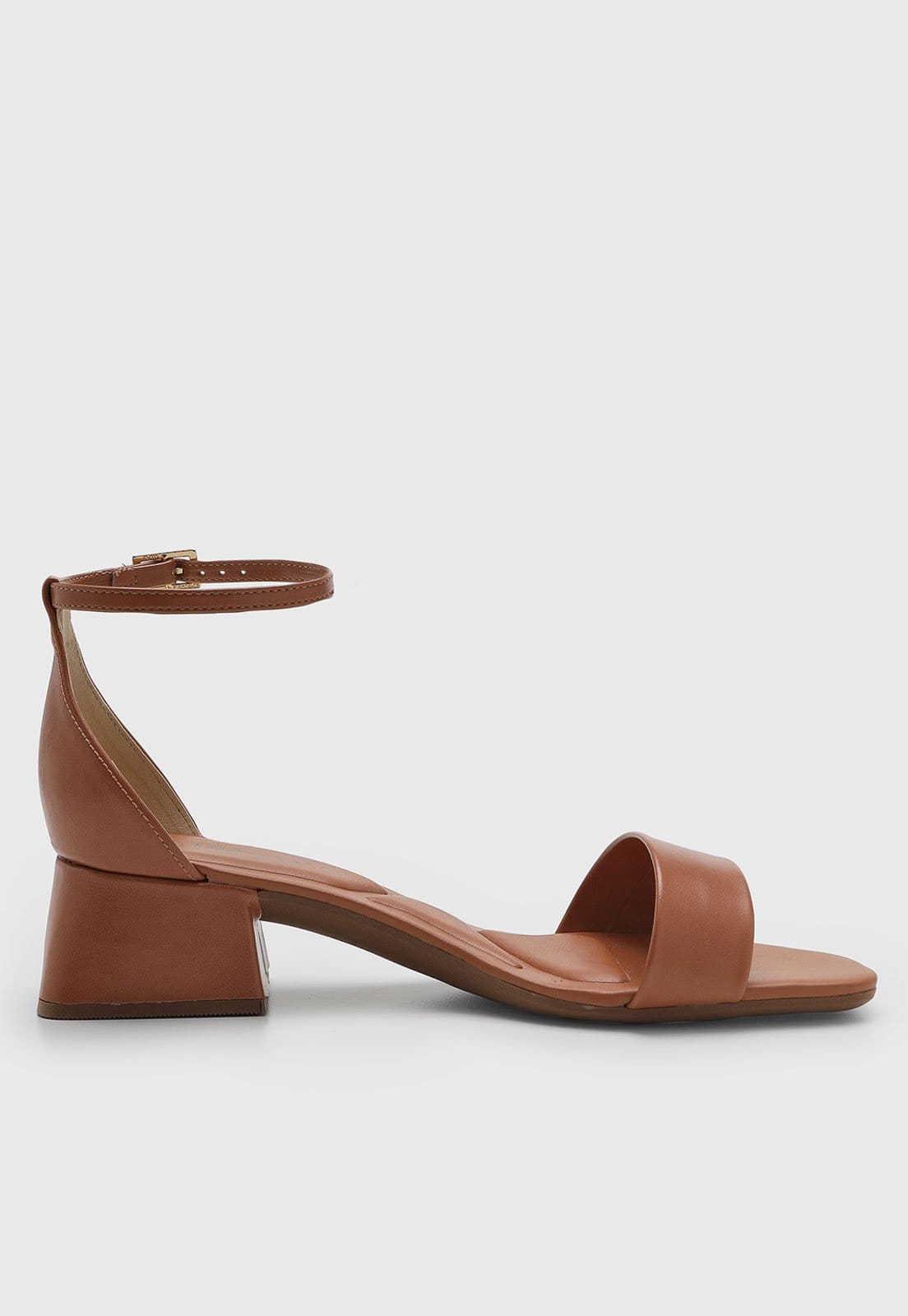 Vista 2 Sandália Feminina cê Salto Bloco Fivela BEBECÊ caramelo