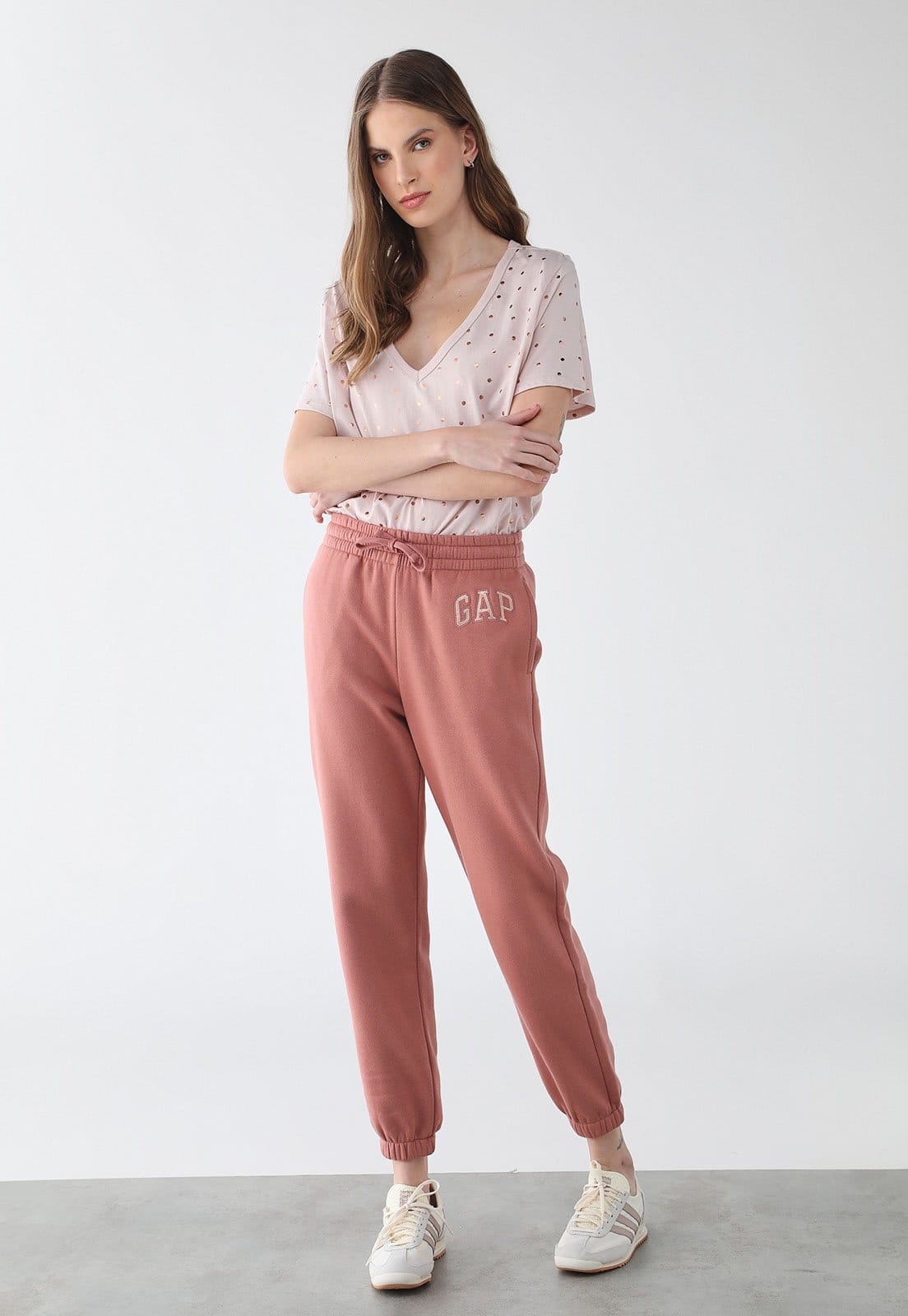 Vista 2 Calça Feminina GAP Jogger Cós Elástico GAP rosa