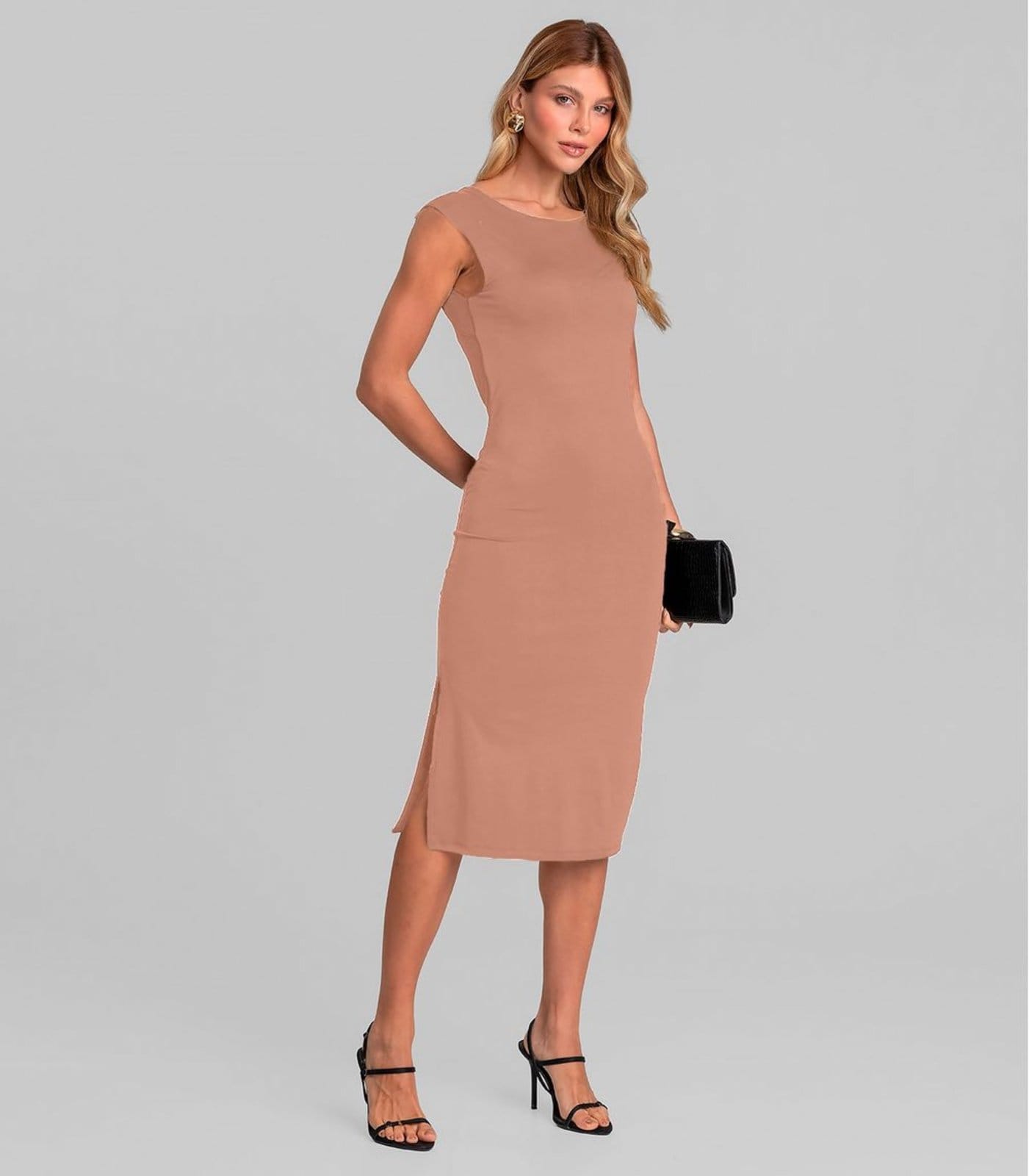 Vestido Midi Feminino Decote Canoa Dianna