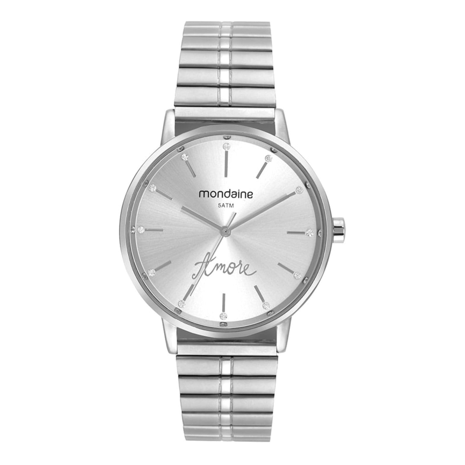 Vista 2 Kit Relógio Feminino Cristais Com Colar Mondaine prata