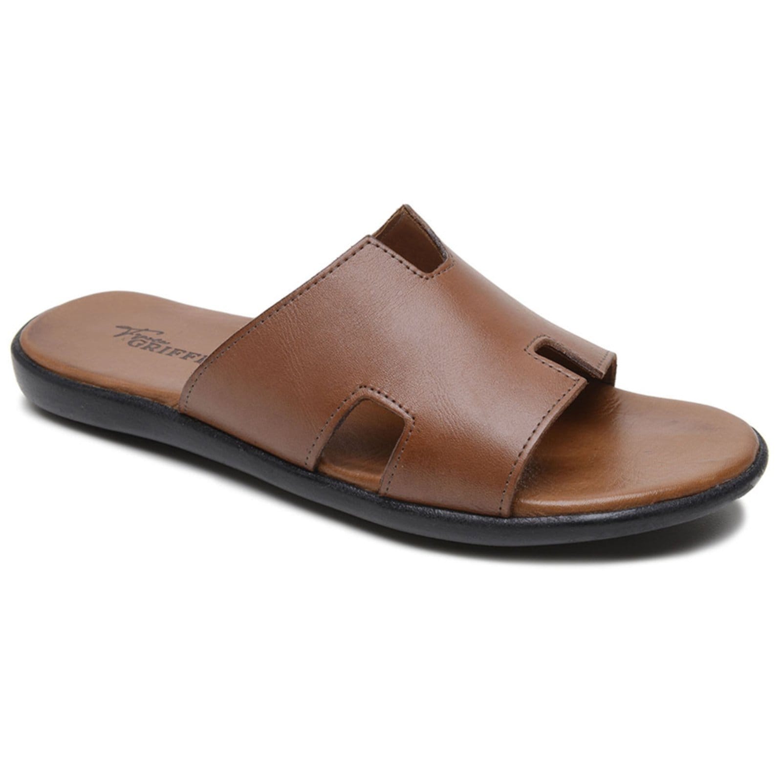 Vista 2 Chinelo Slide Masculino Couro Legítimo Verão Conforto Forro Macio Ultra Leve Tabaco FRANCA GRIFFE marrom