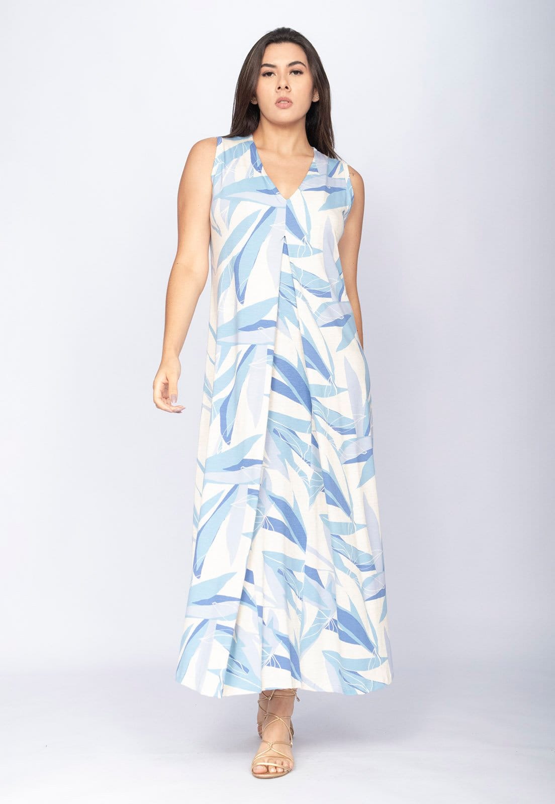 Vista principal Vestido CabanaFree Longo Acará Malha Estampa Selvagem Blue Cabanafree azul/estampado blue