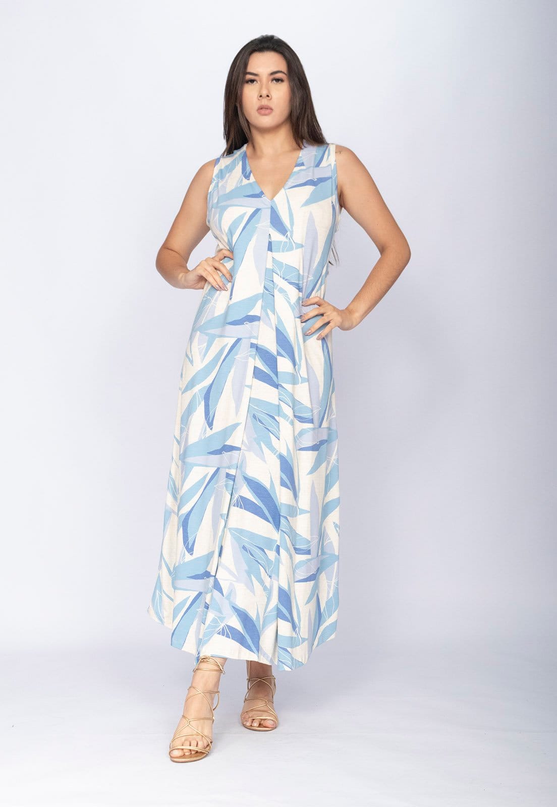 Vista 2 Vestido CabanaFree Longo Acará Malha Estampa Selvagem Blue Cabanafree azul/estampado blue