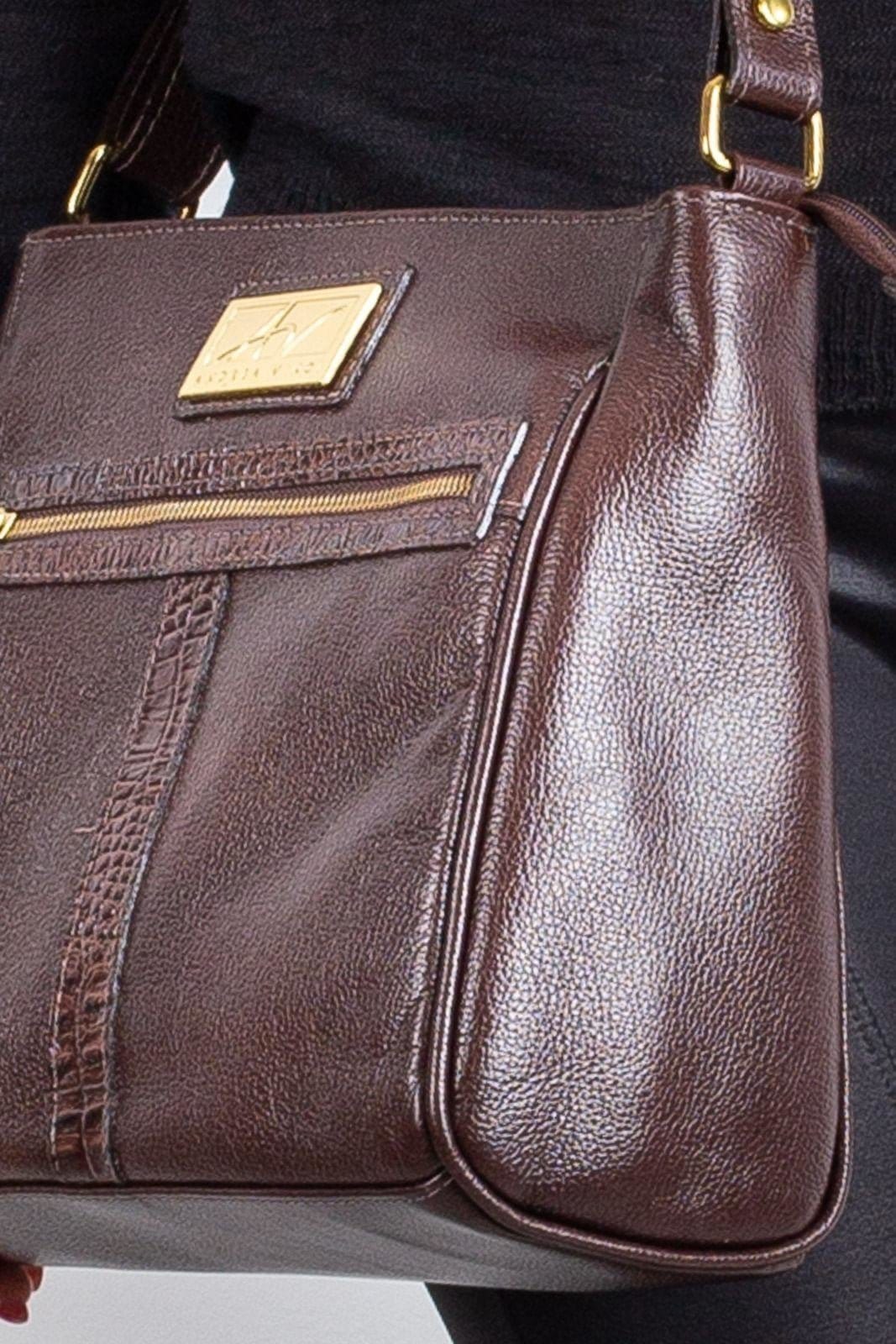 Vista 2 Bolsa tiracolo de couro liso Milena Andrea Vinci marrom