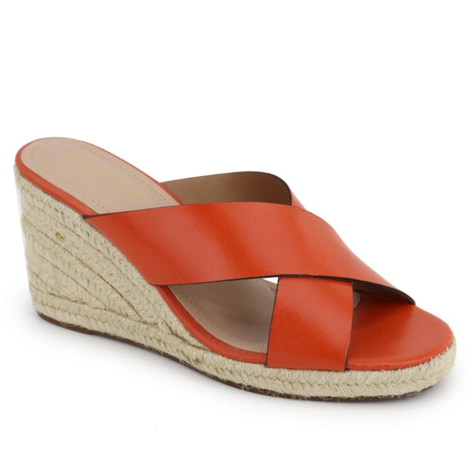 Vista 2 Tamanco Anabela Em Couro Conforto Maria Paula Tiras Largas Cordas Caju MARIA PAULA laranja